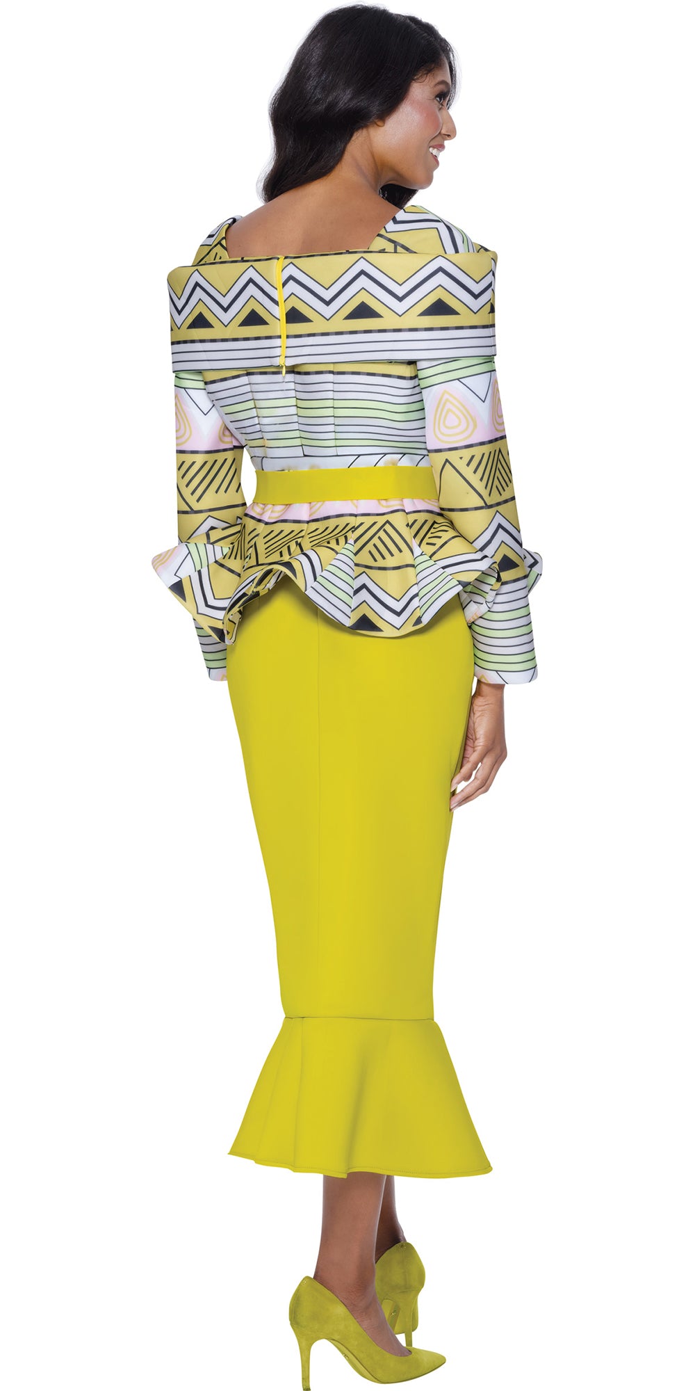 Stellar Looks 600382 - Green - Skirt Set with Sash Belt