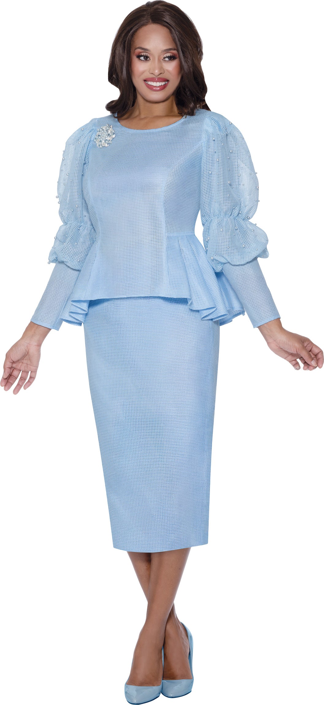 Stellar Looks 600512 - Baby Blue - Windowpane Mesh Skirt Set