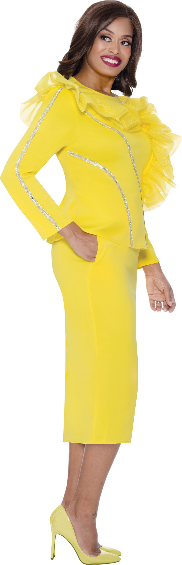 Stellar Looks 600542 - Yellow - Crystal Ruffle Skirt Set