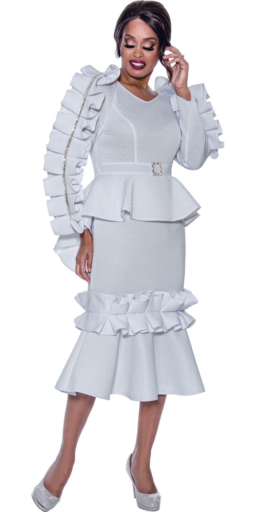 Stellar Looks 1911 - White - Ruffle Sleeve Dress
