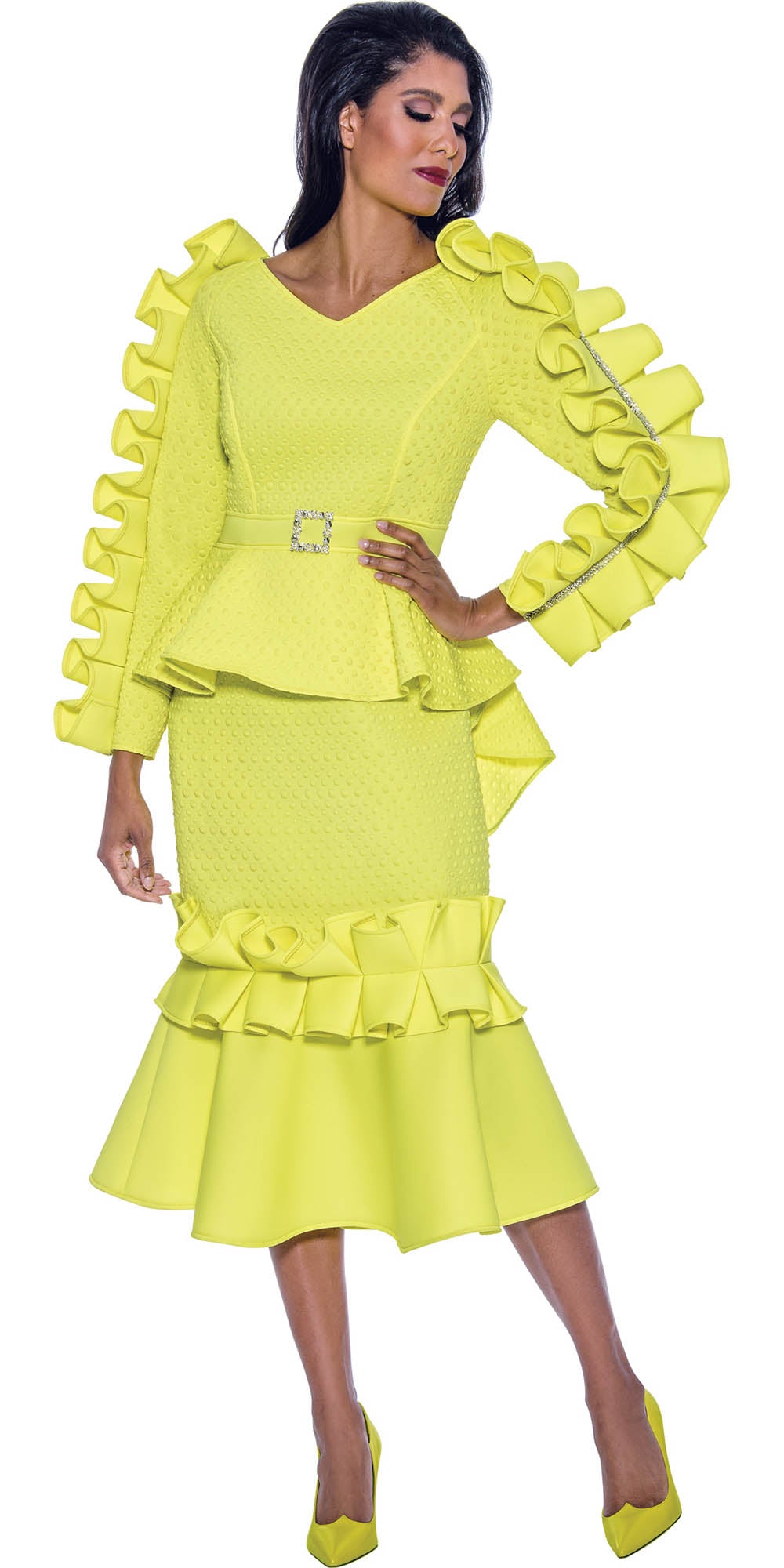 Stellar Looks 1911 - Lime - Ruffle Sleeve Dress
