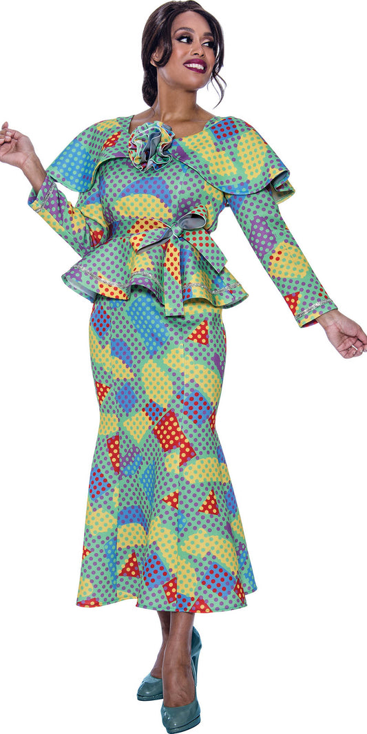 Stellar Looks 1952 - Multi - Scuba Fabric Print Skirt Set
