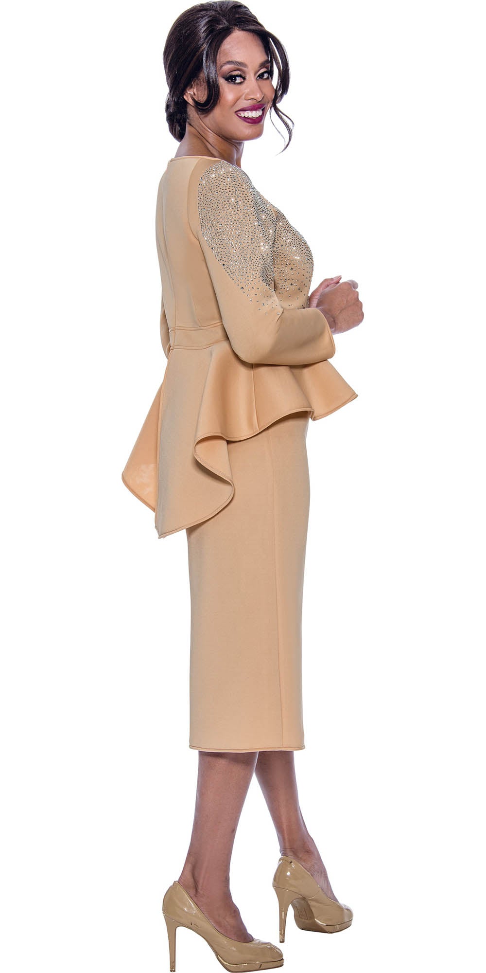Stellar Looks 1961 - Champagne - Embellished Scuba Dress