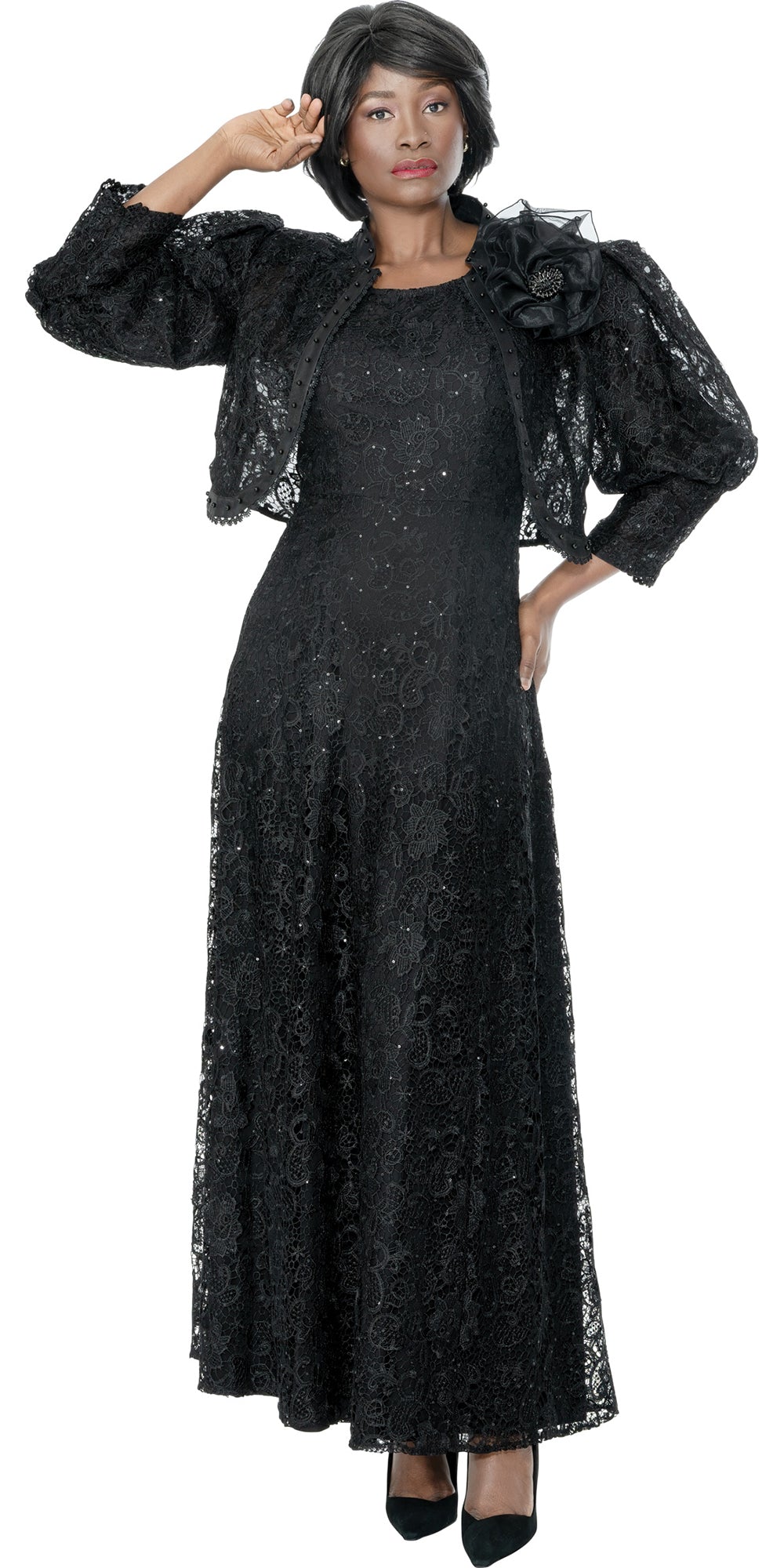 Terramina 7331 - Black - Jacket and Dress with Lace Overlay