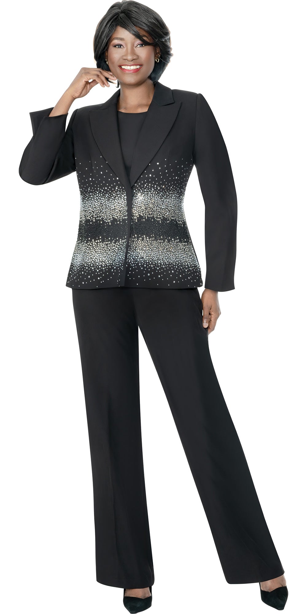 Terramina 7342 - Black - 3 pc Crystal Embellished Pant Set