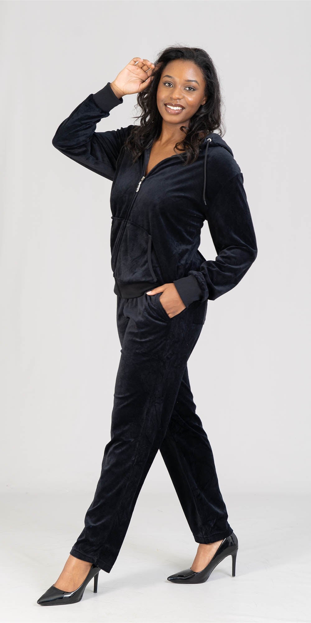 Tracksuit LJS200X - Black - Velour PlusSize 2pc Jog Set