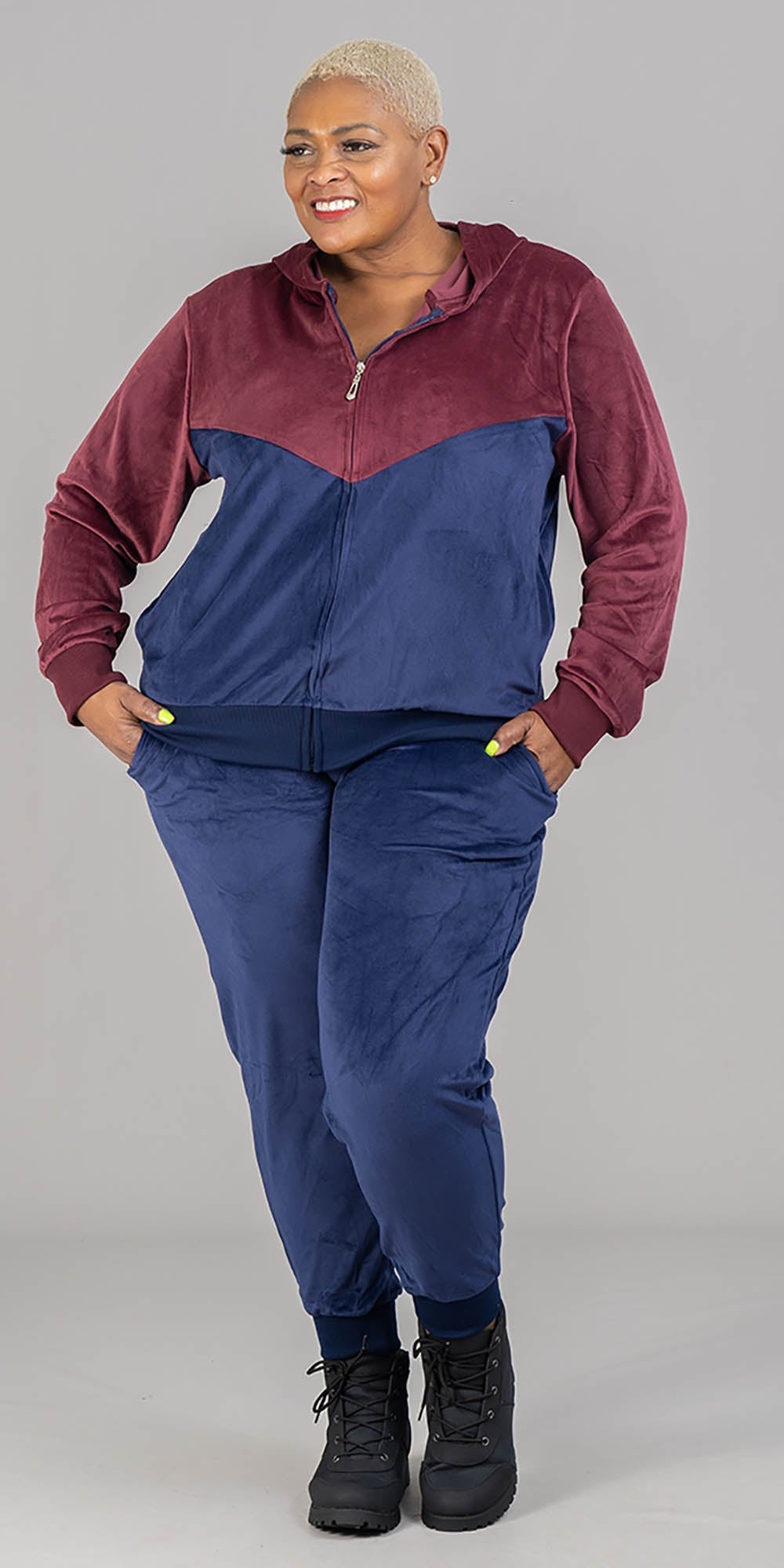 Tracksuit LJS500 - Navy - Two-tone Velour 2pc Jog Set