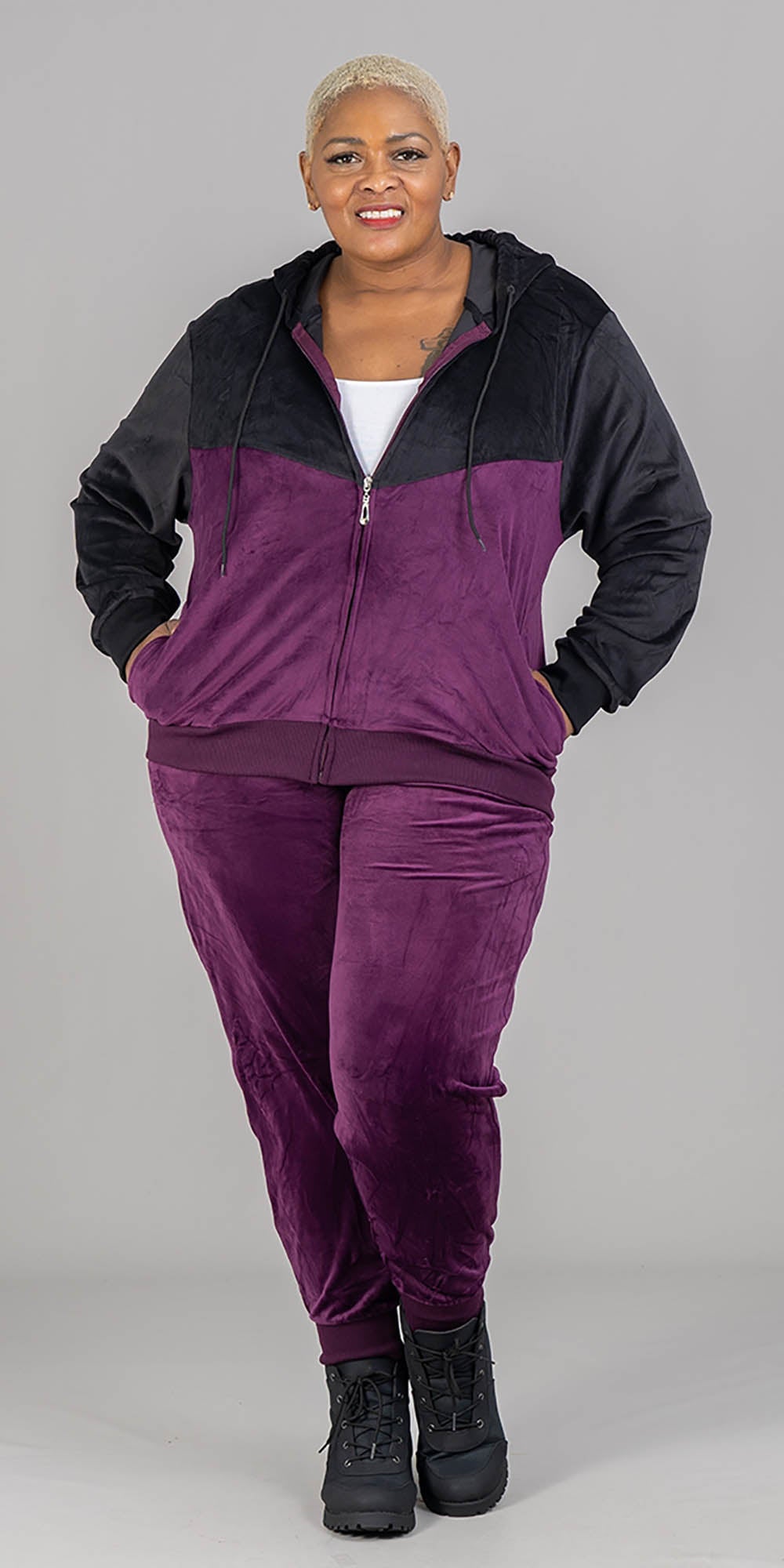 Tracksuit LJS500 - Purple - Two-tone Velour 2pc Jog Set