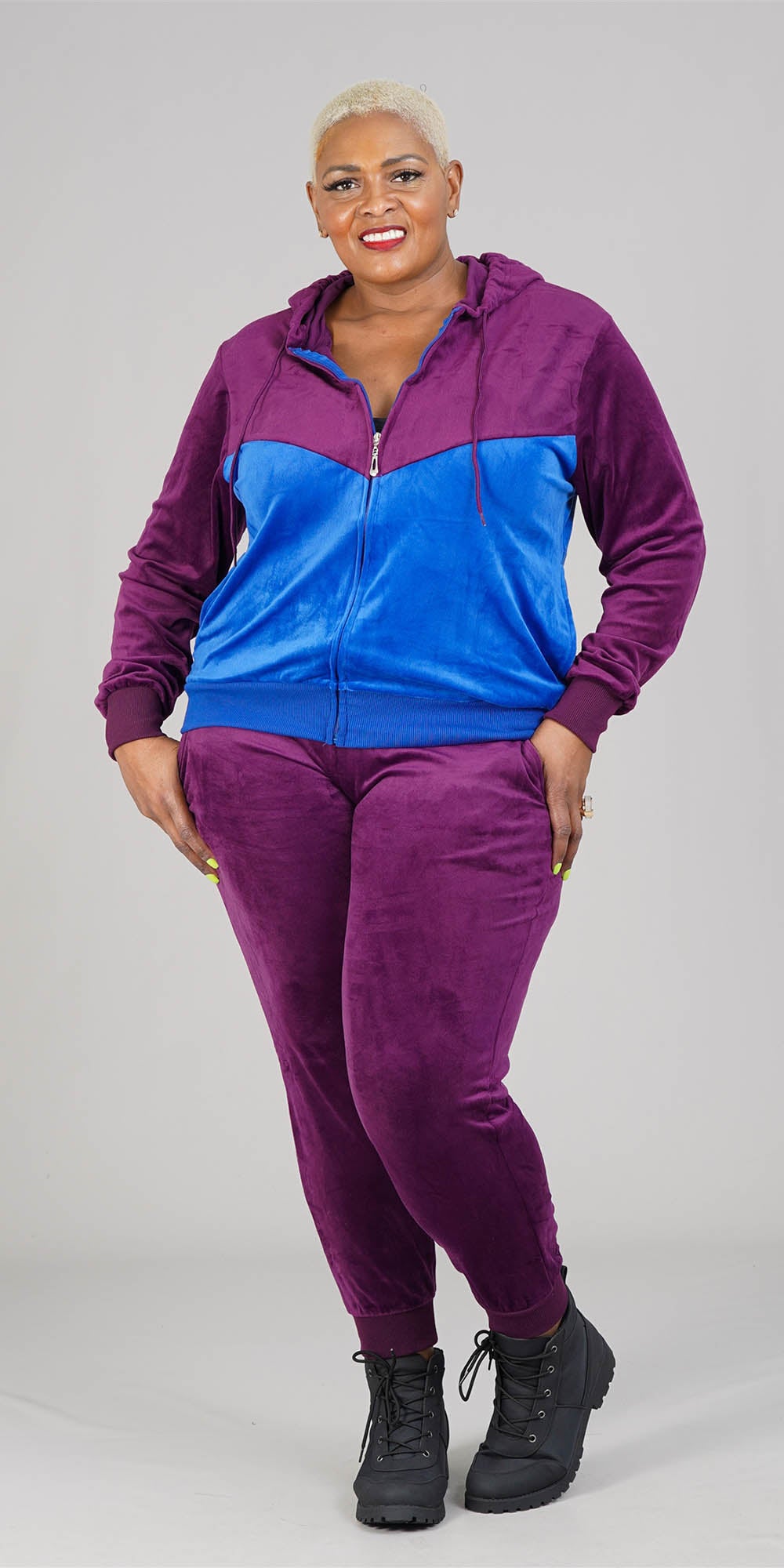 Tracksuit LJS500 - Royal - Two-tone Velour 2pc Jog Set