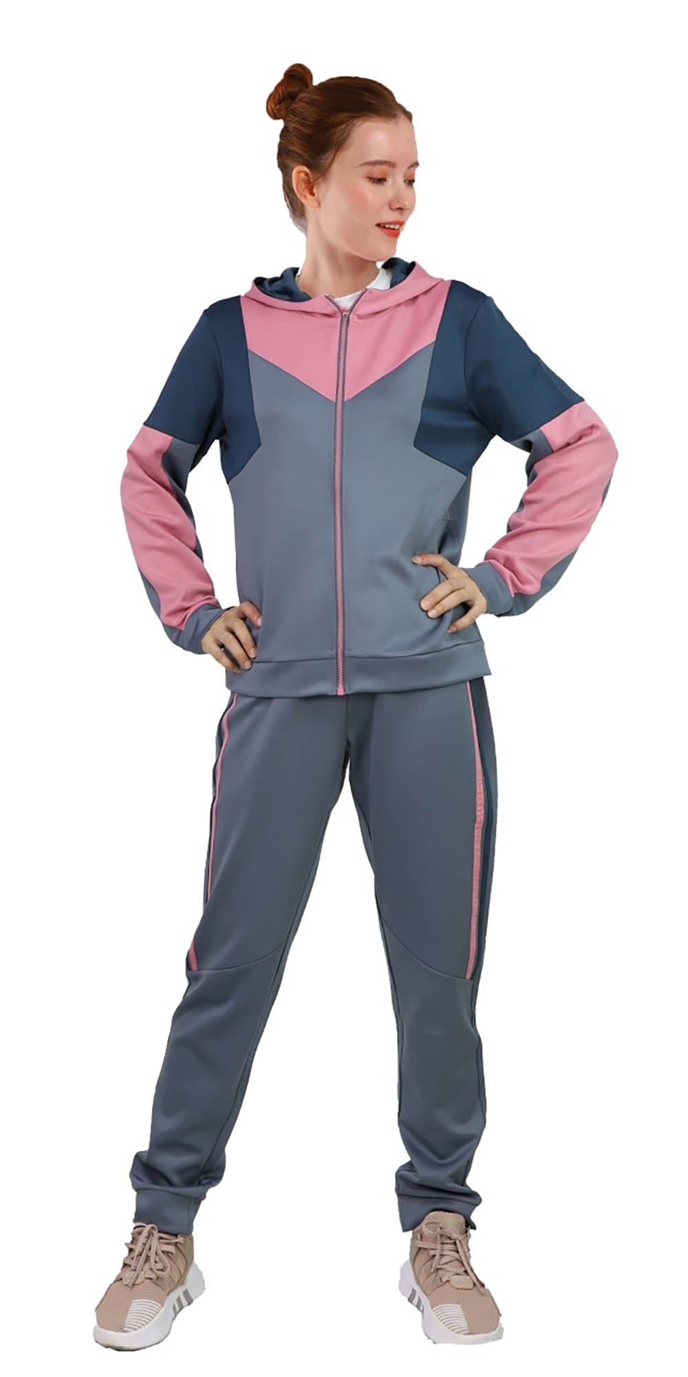 Tracksuit LJS600 - Grey - Color-block 2pc Jog Set