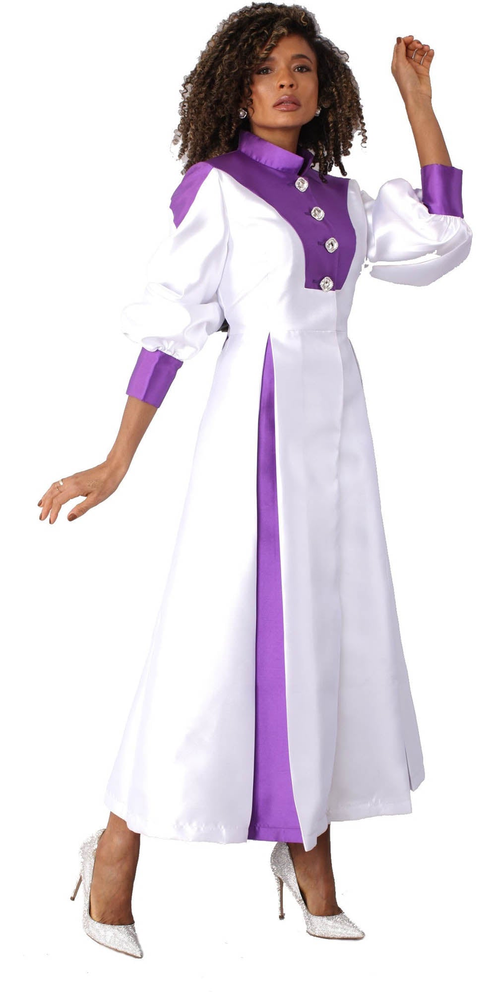 Tally Taylor - 4802 - Purple White - Women's Clergy Dress With Bishop Sleeves