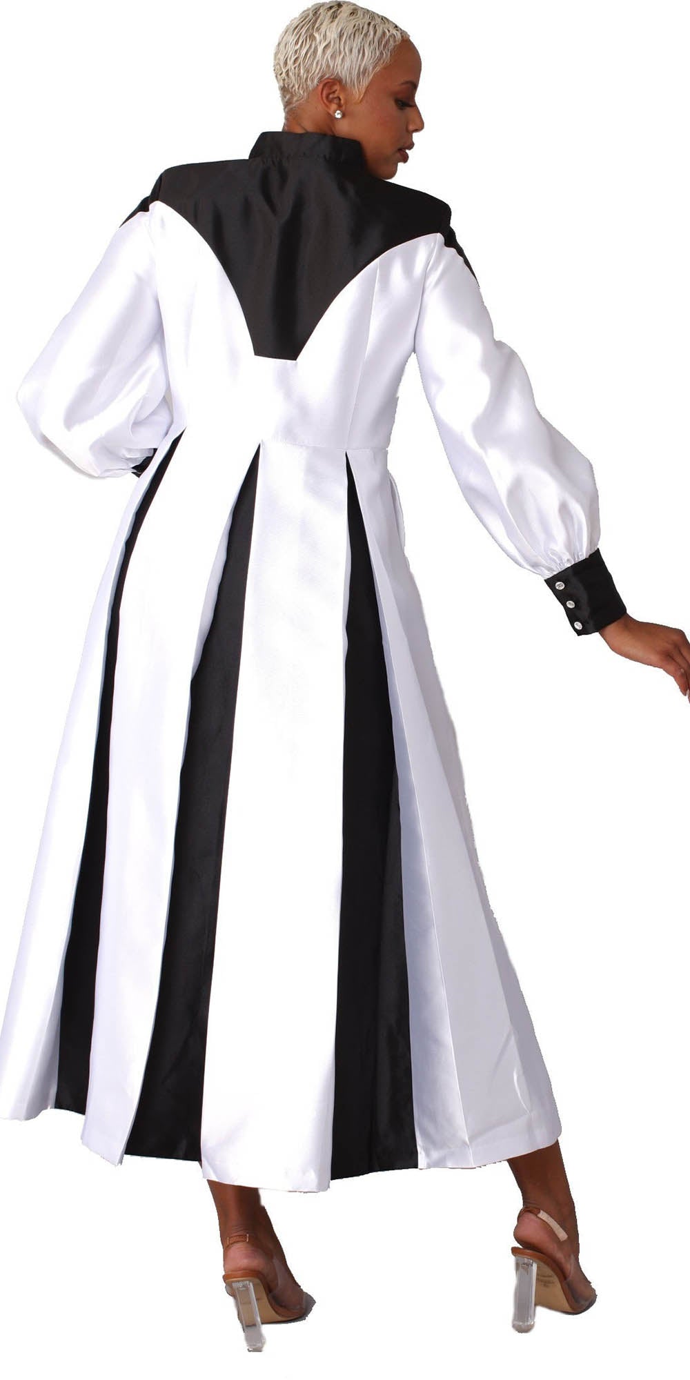 Tally Taylor - 4802 - White Black - Women's Clergy Dress With Bishop Sleeves