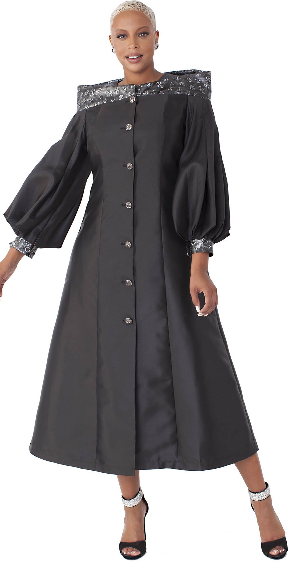 Tally Taylor - 4803 - Black - Women's Bishop Sleeve Clergy Robe with Contrast Portrait Collar