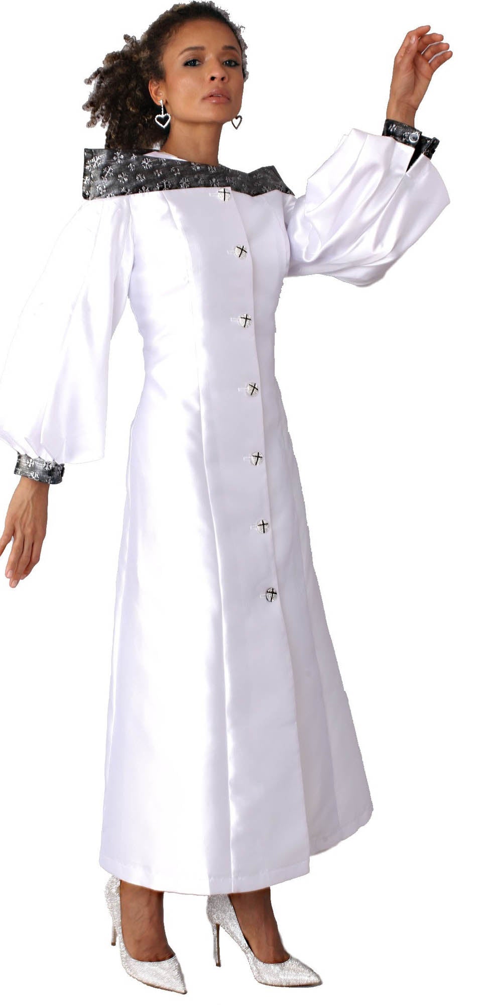 Tally Taylor - 4803 - White - Women's Bishop Sleeve Clergy Robe with Contrast Portrait Collar