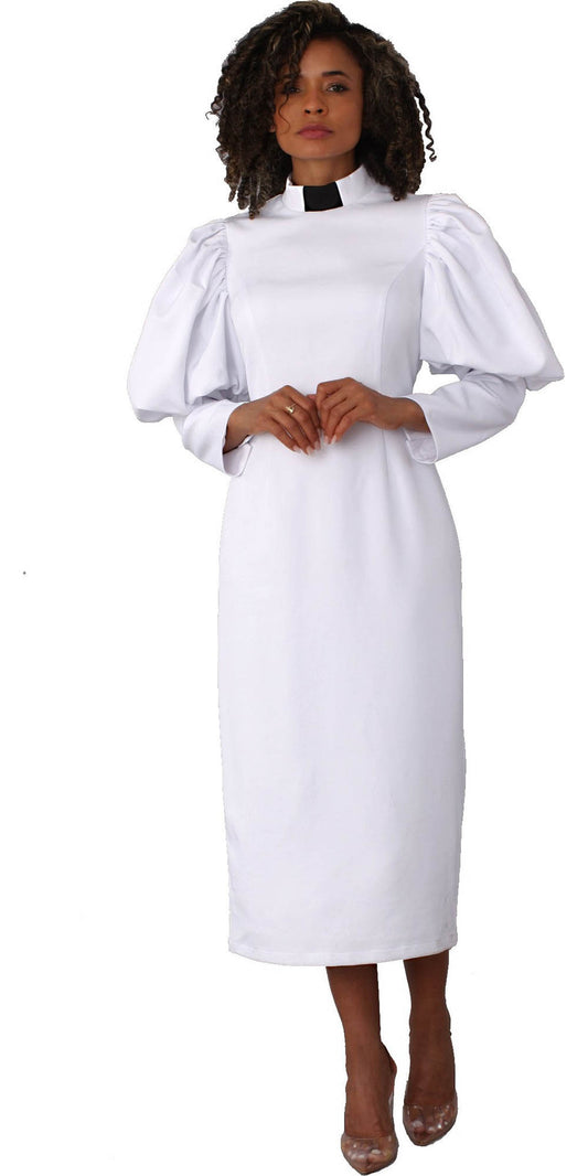 Tally Taylor - 4813 - White Black - Women's Clergy Dress With Puff Sleeves