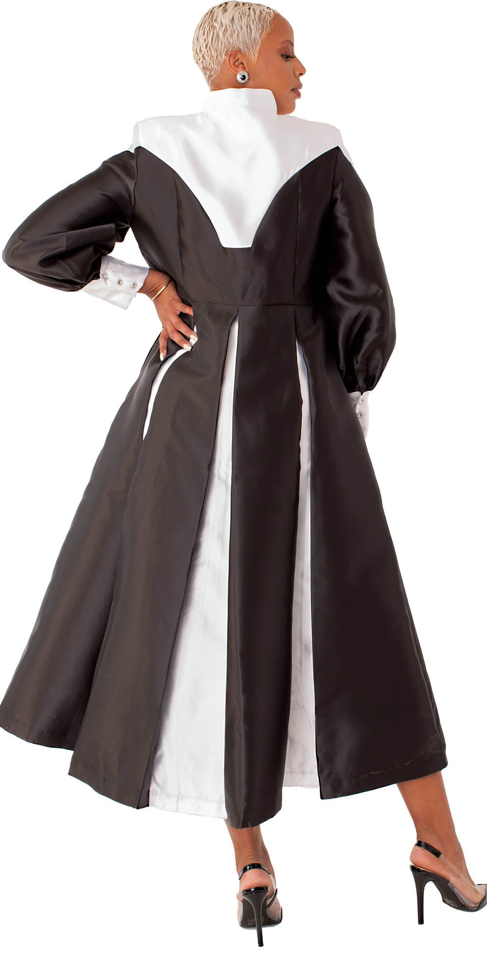 Tally Taylor - 4802 - Black White - Women's Clergy Dress With Bishop Sleeves