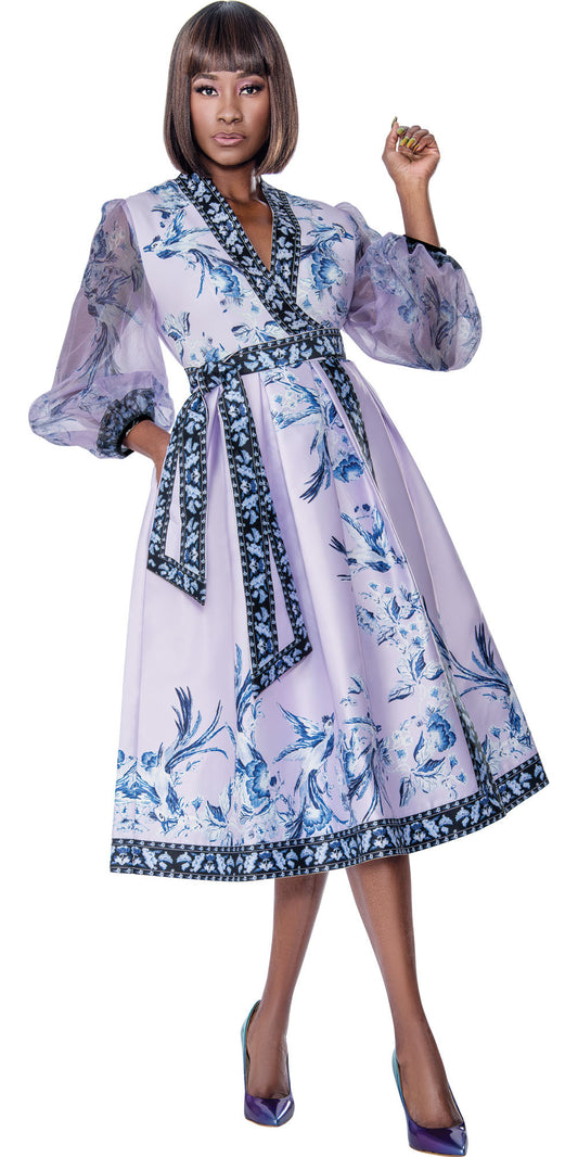 Terramina 7151 - Lilac - Print Dress with Sash Belt