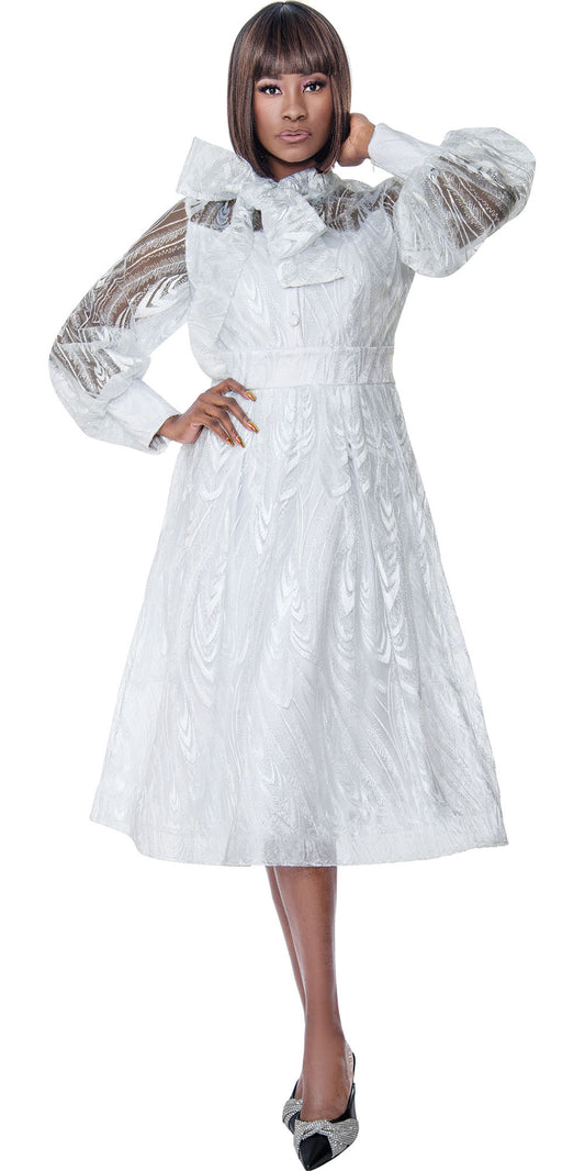 Terramina 7155 - White - Sheer Sleeve Dress