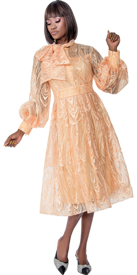 Terramina 7155 - Peach - Sheer Sleeve Dress