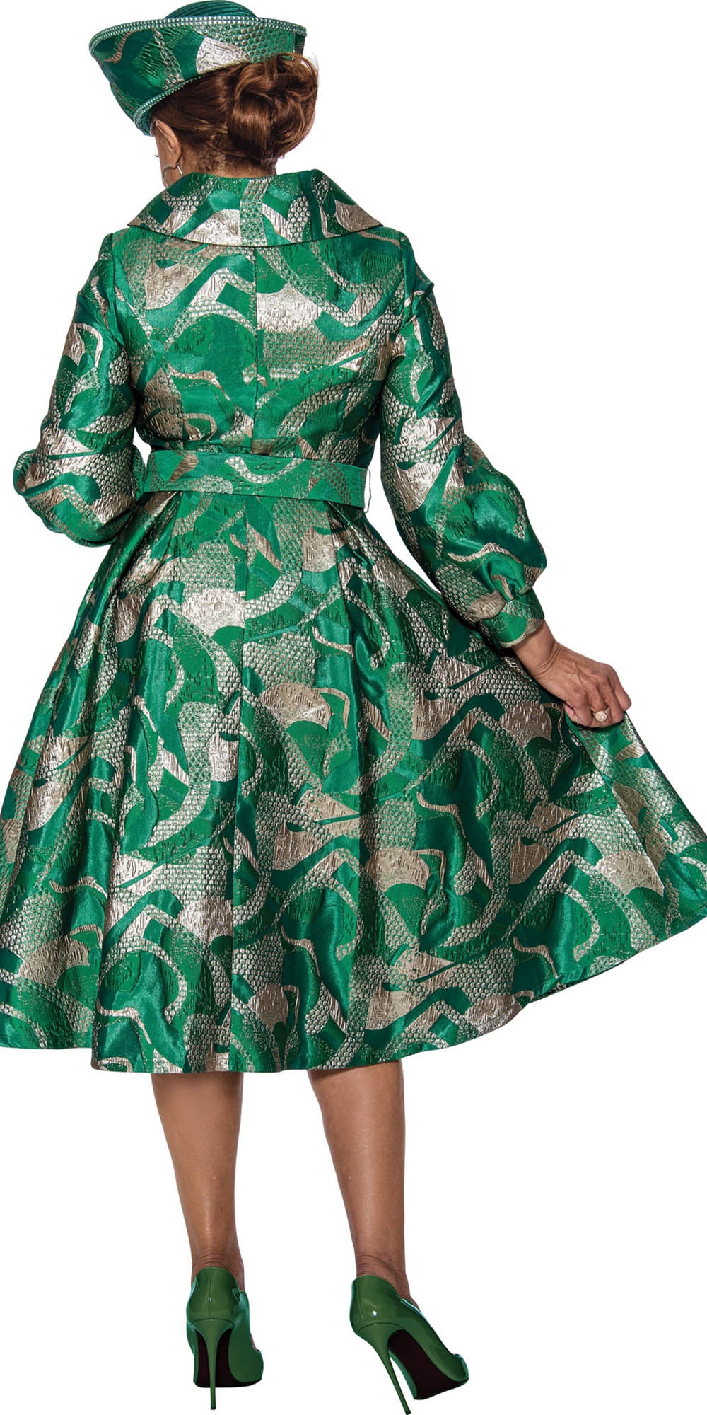 Dorinda Clark Cole - 5111 - Emerald - Jacquard Print Tie Waist Dress