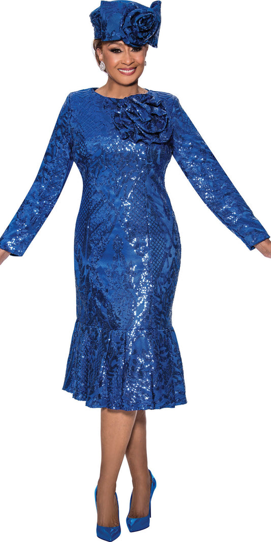 Dorinda Clark Cole - 5121 - Royal - Sequin Flounce Skirt Dress