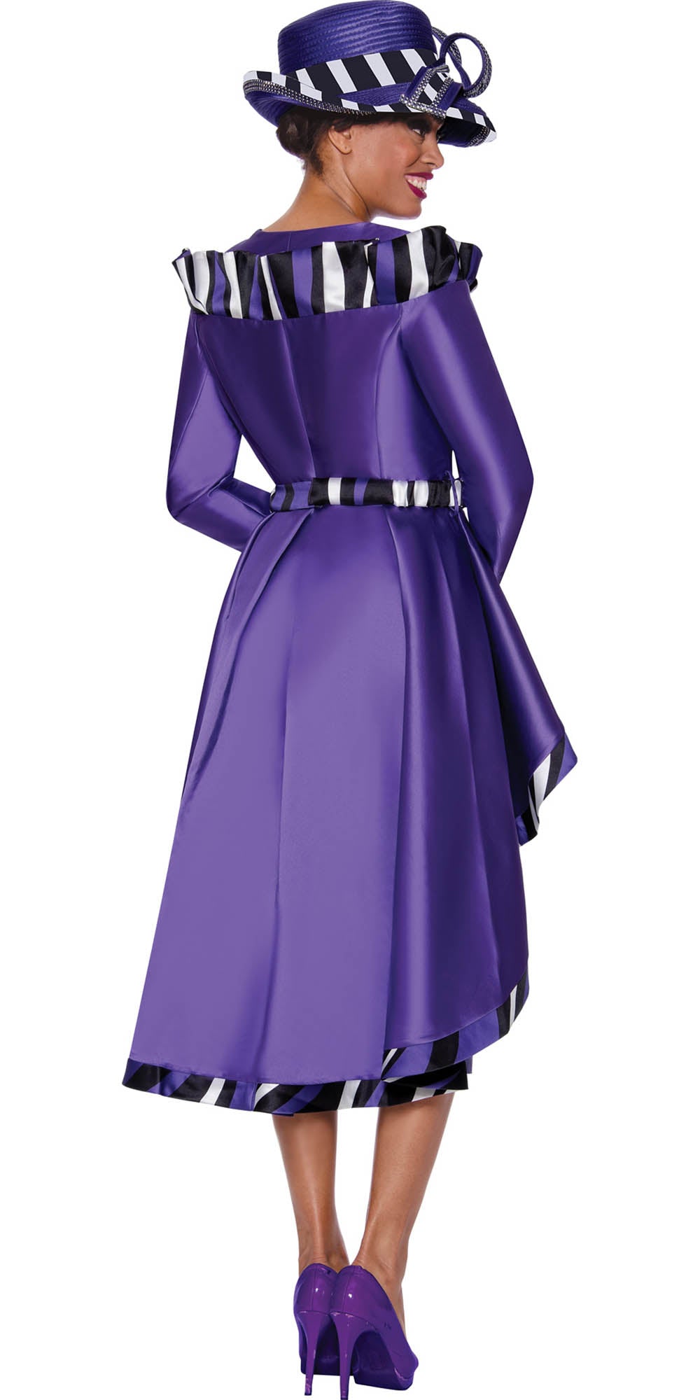GMI - 10002 - Purple - Stripe Trim High-low Twill 2pc Skirt Suit