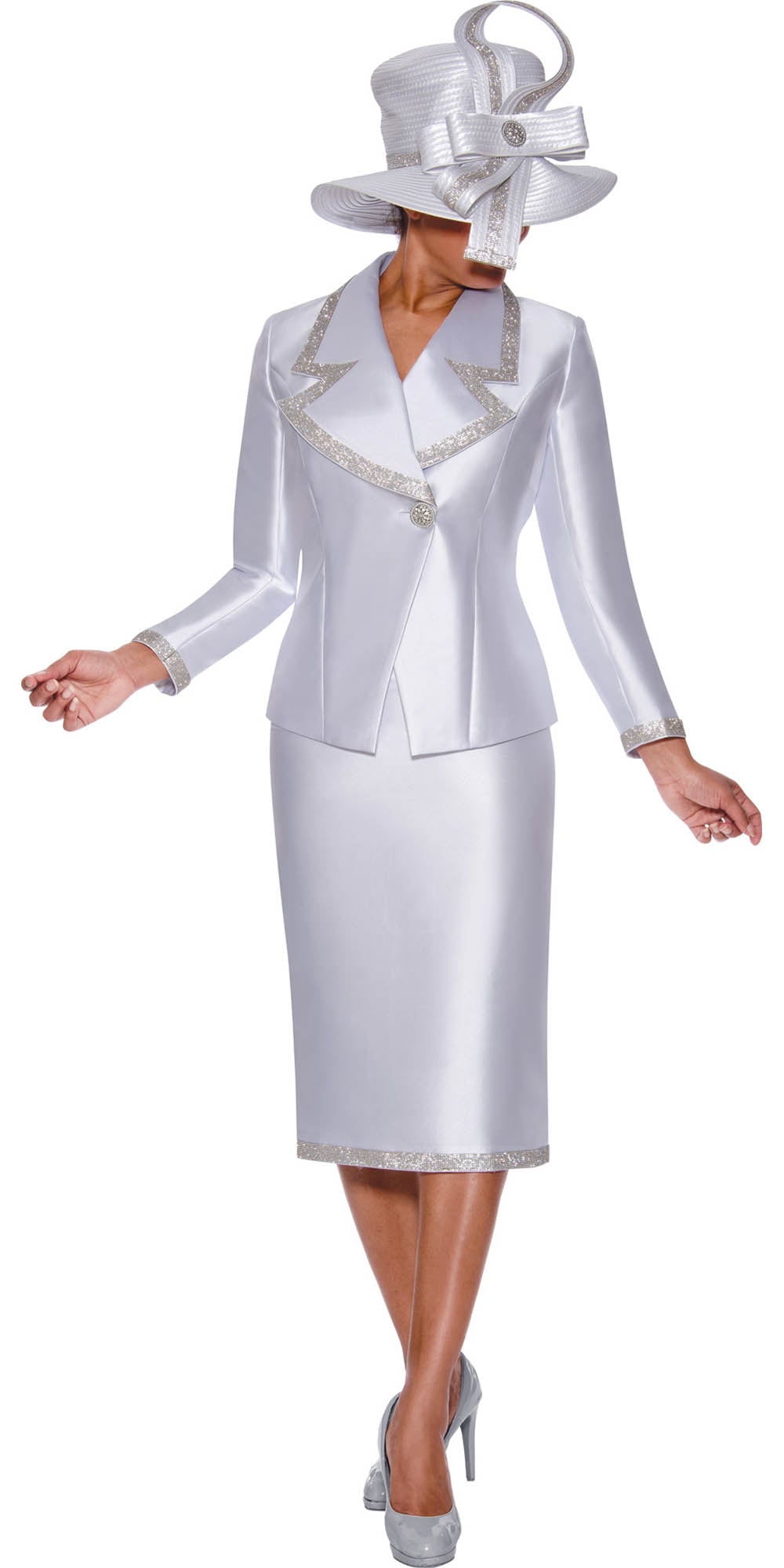 GMI - 9872 - White - Embellished Twill 2pc Skirt Suit