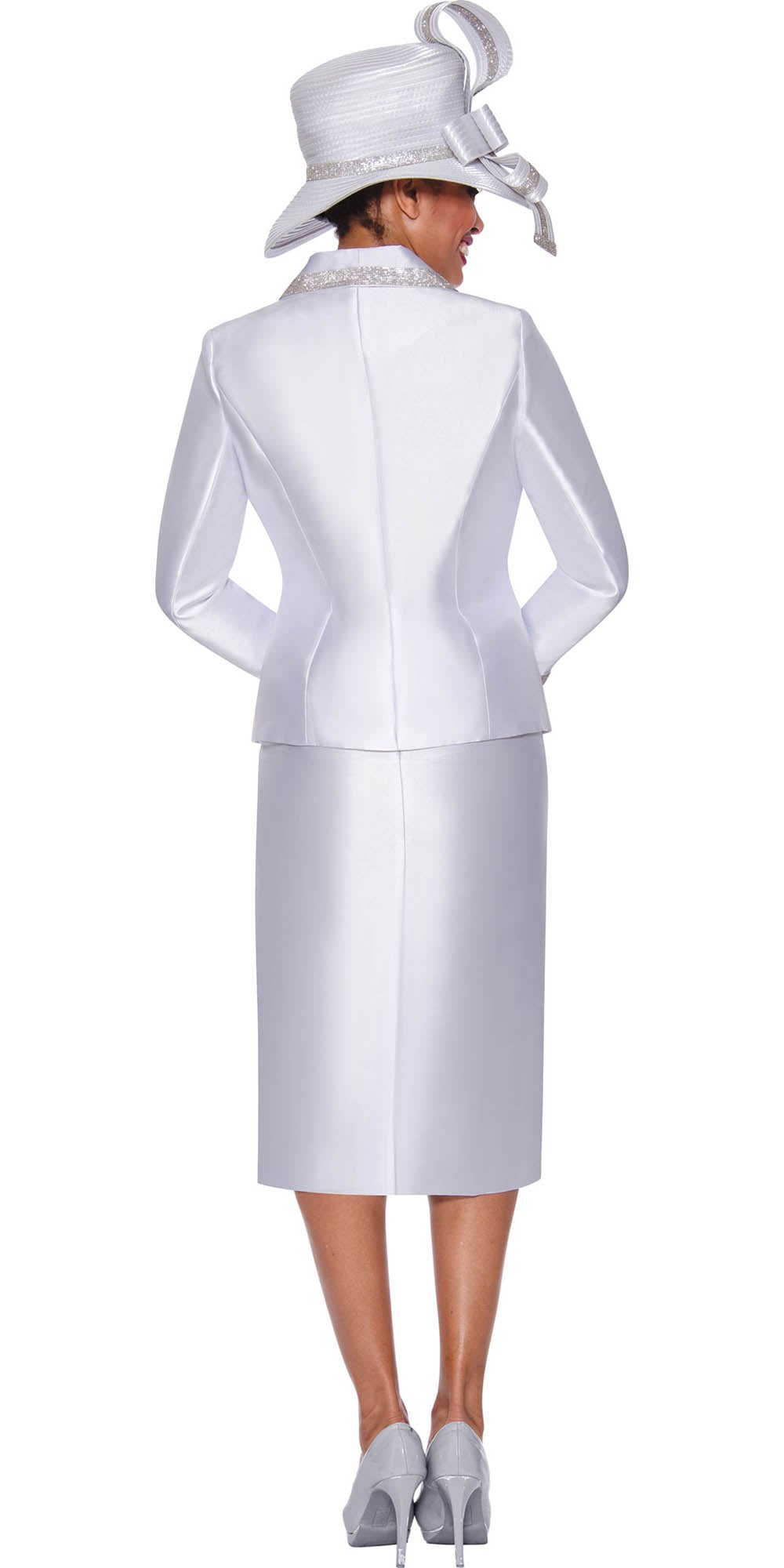 GMI - 9872 - White - Embellished Twill 2pc Skirt Suit