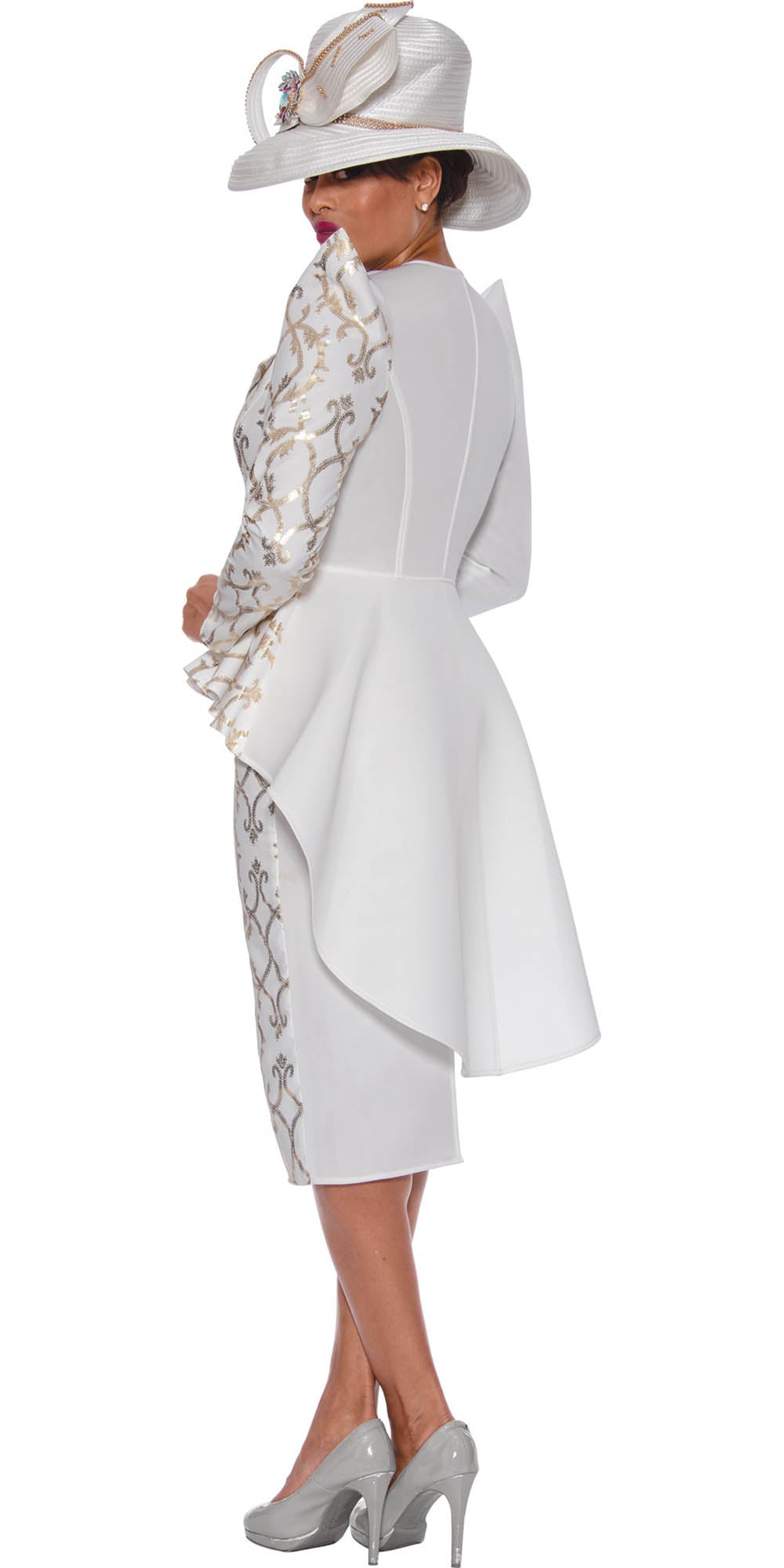 GMI - 9912 - White Gold - Light Scuba Brocade 2pc Skirt Suit