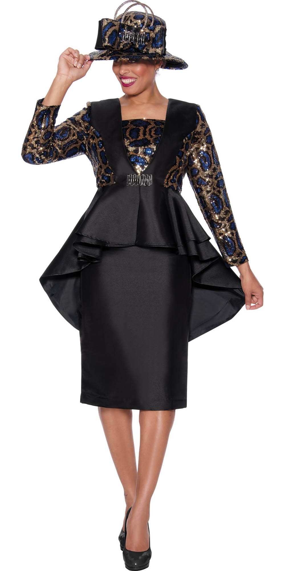 GMI - 9952 -  Black Royal - Sequin and Twill 2pc Skirt Suit