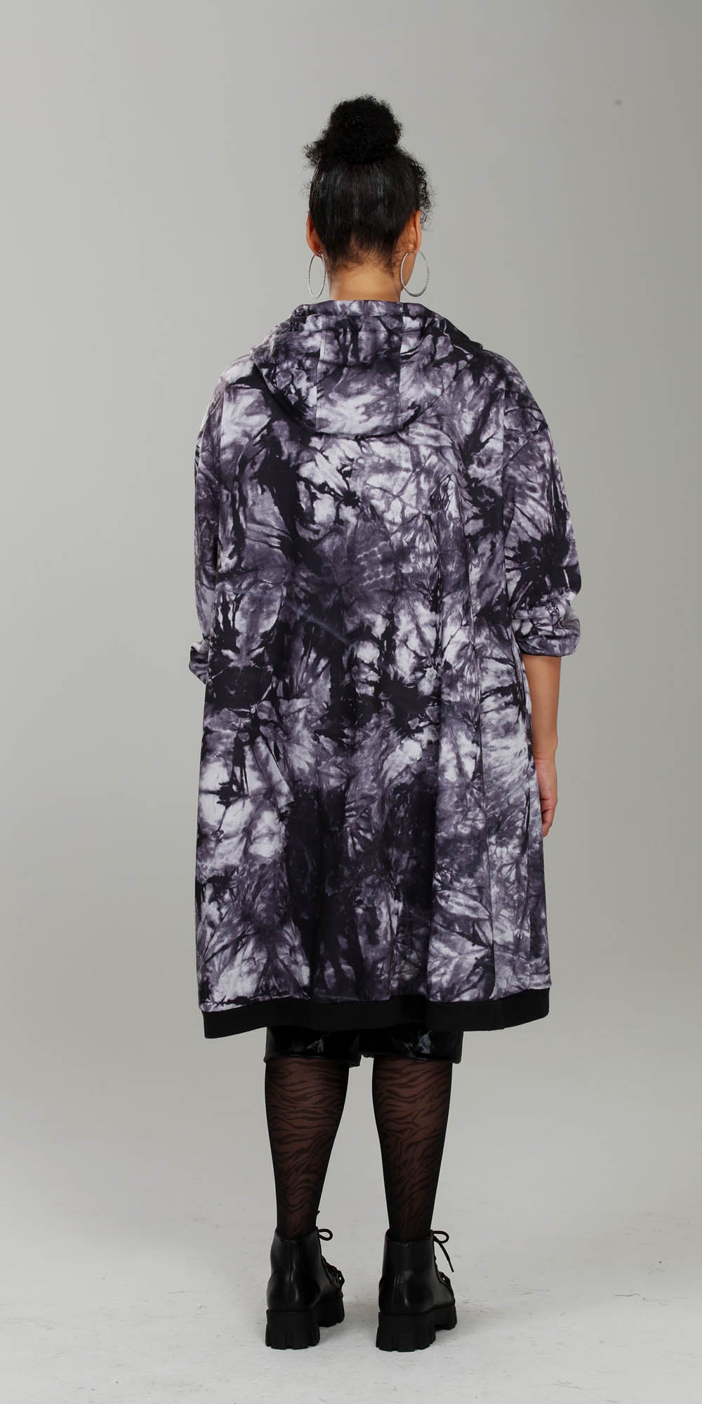 Luxe Moda - LM214 - Black Grey - Hooded Knit Tie-dye Coat