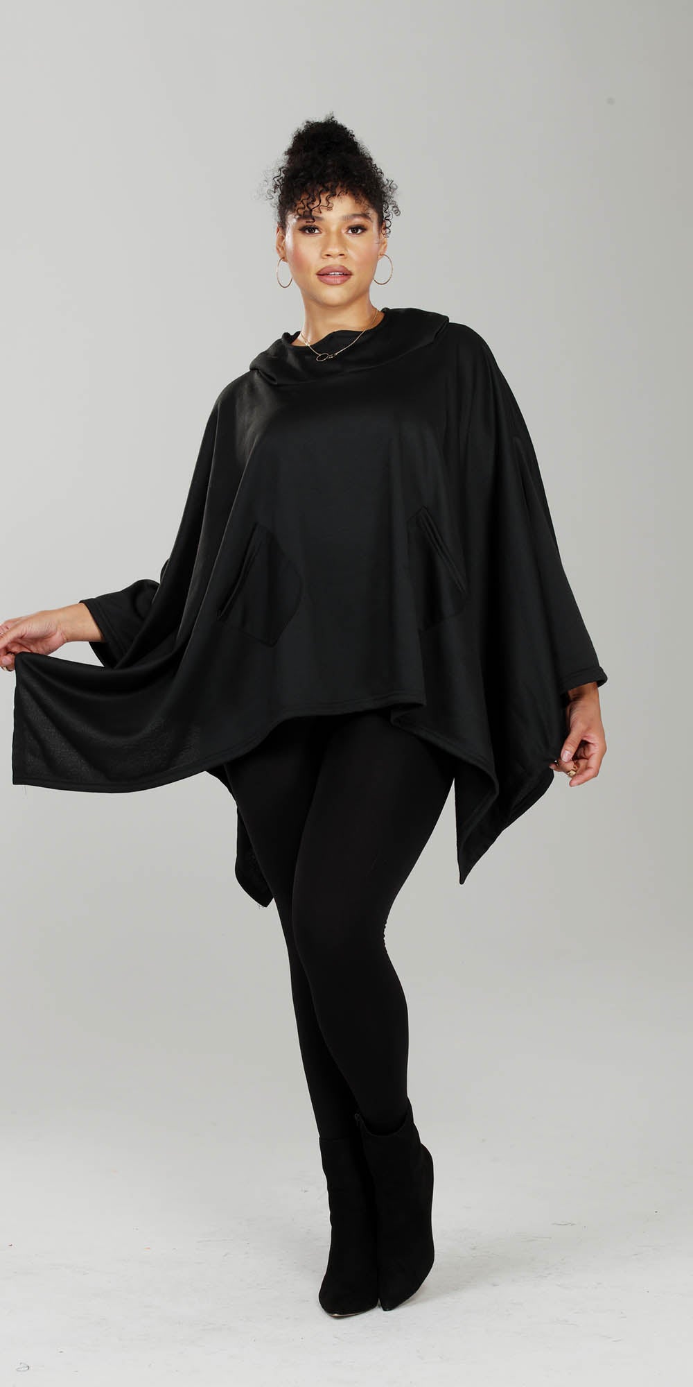 Luxe Moda - LM215 - Black - Hooded Knit Poncho