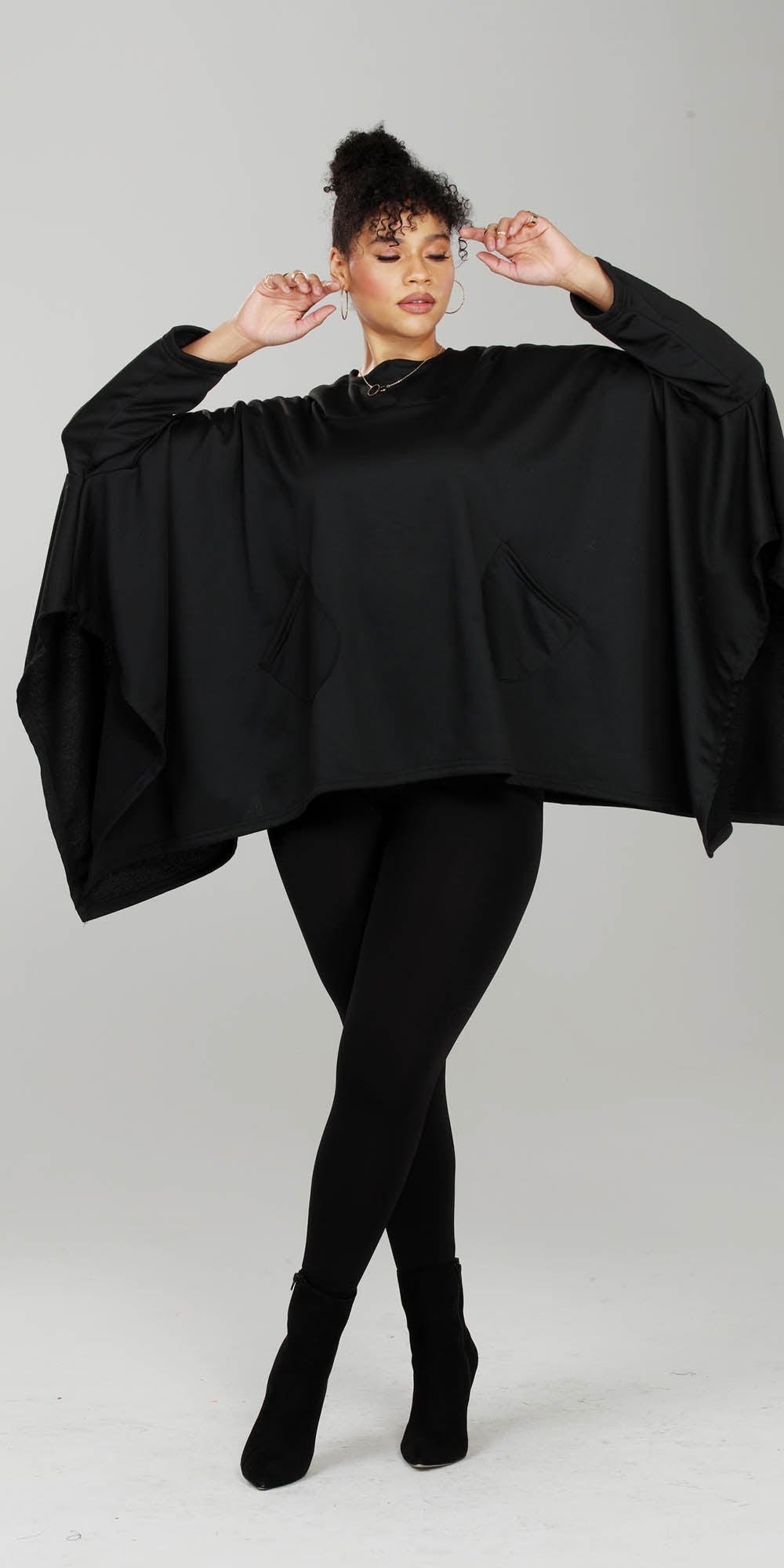 Luxe Moda - LM215 - Black - Hooded Knit Poncho
