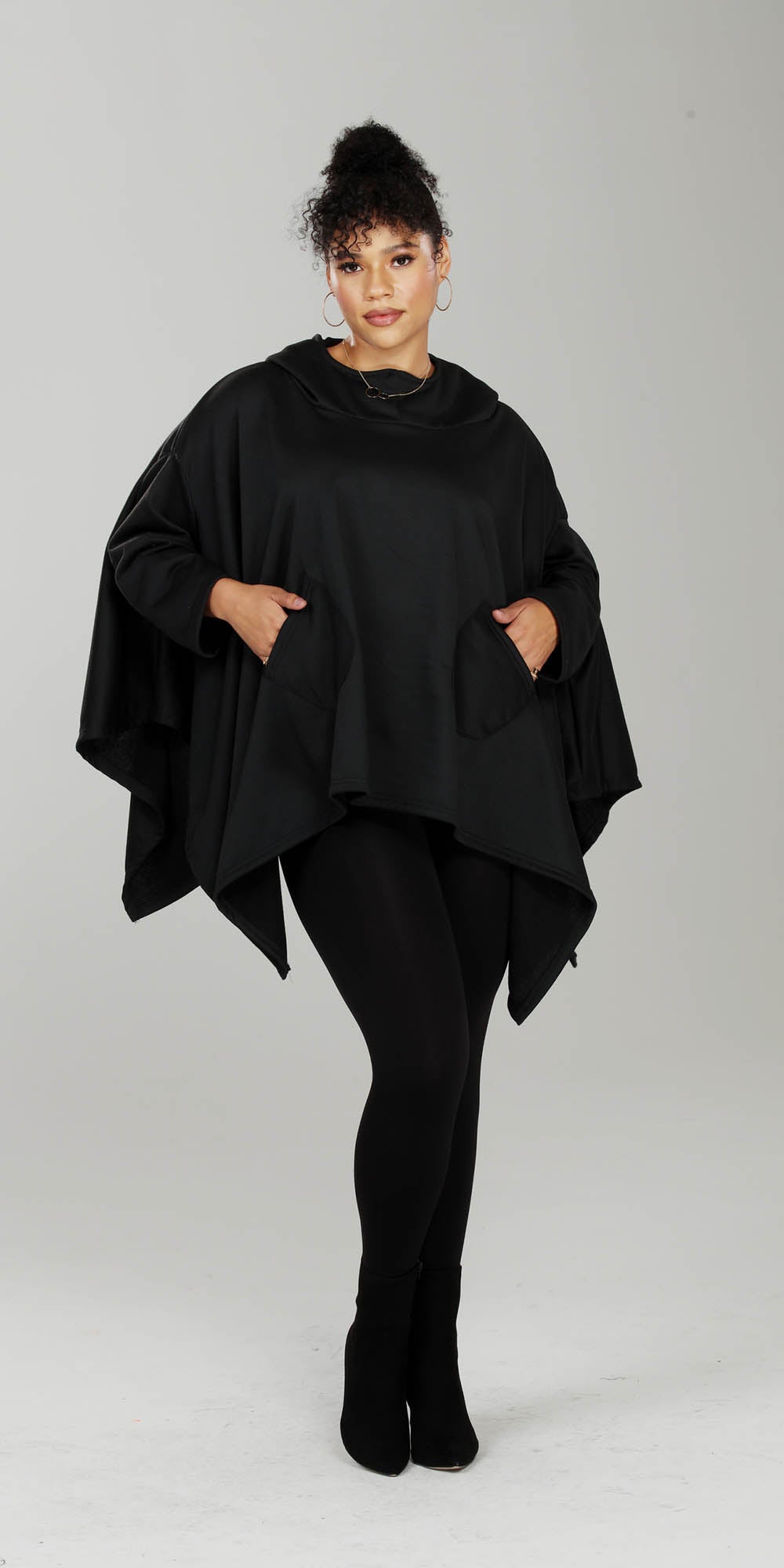 Luxe Moda - LM215 - Black - Hooded Knit Poncho