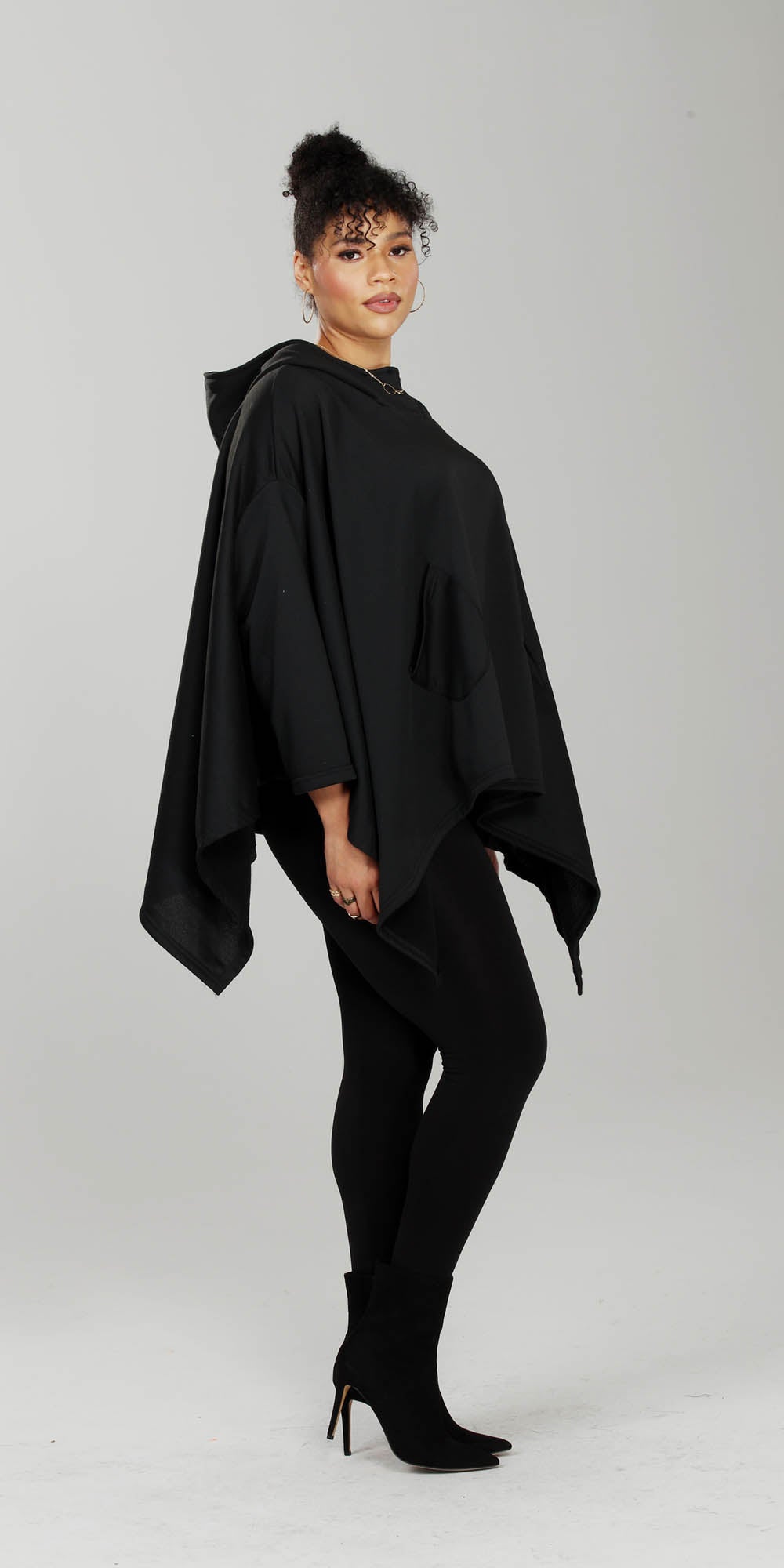 Luxe Moda - LM215 - Black - Hooded Knit Poncho