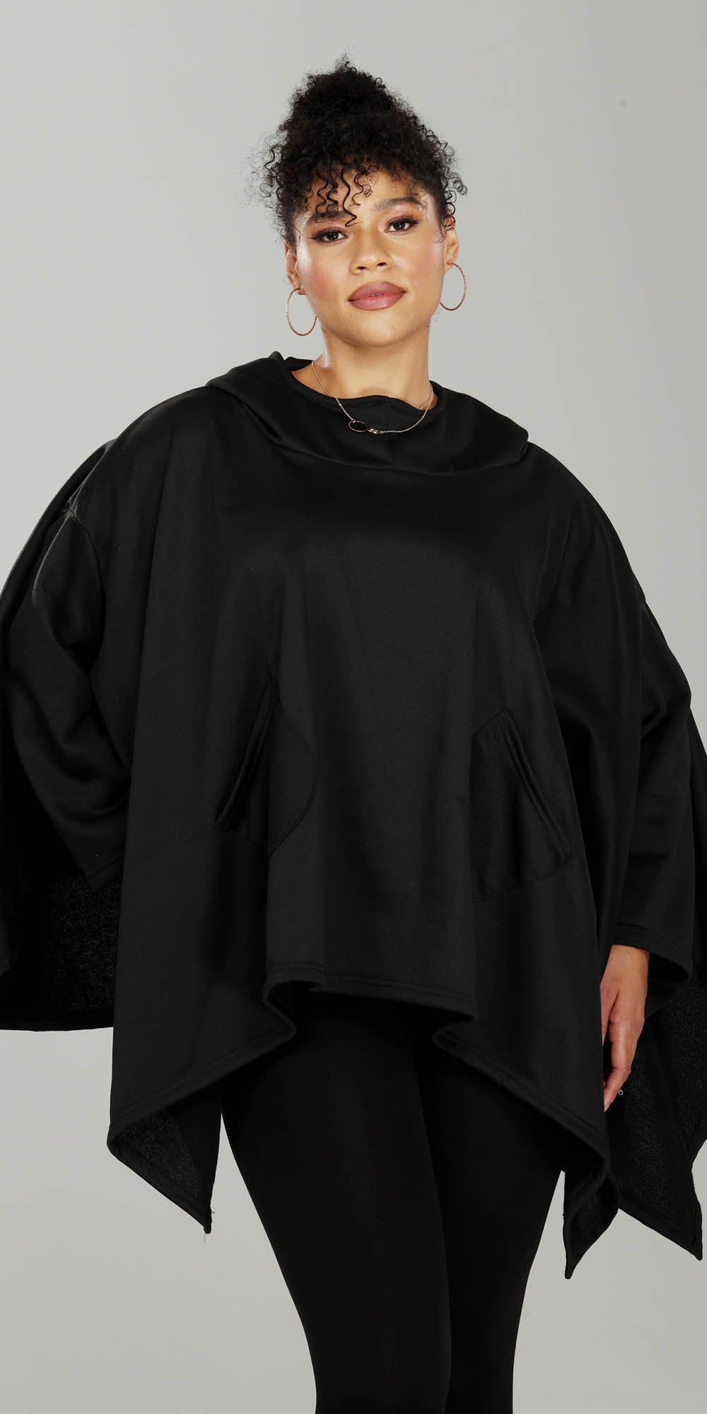 Luxe Moda - LM215 - Black - Hooded Knit Poncho
