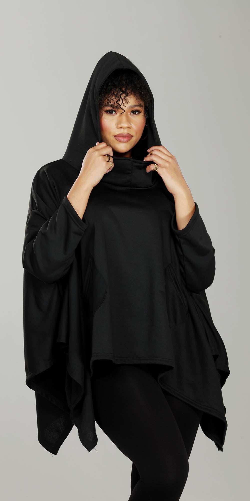 Luxe Moda - LM215 - Black - Hooded Knit Poncho