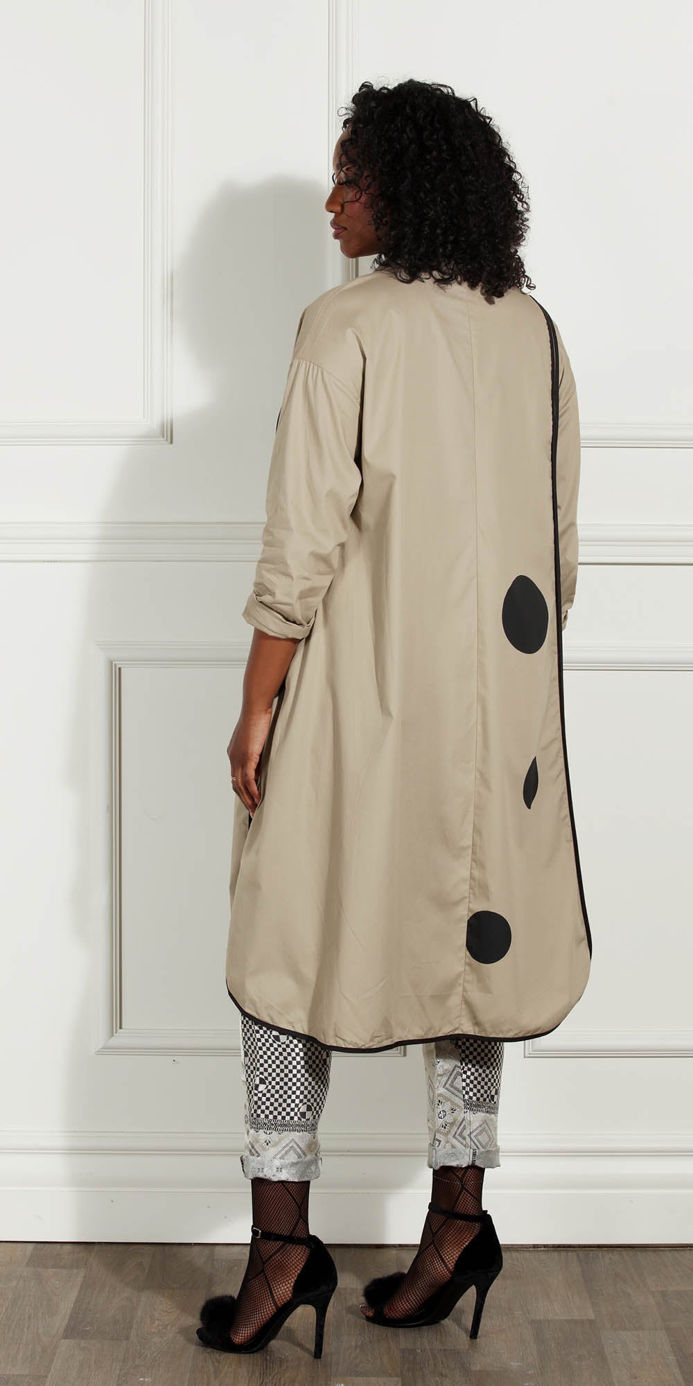 Luxe Moda - LM216 - Beige Black - Button-front Dotted Dress