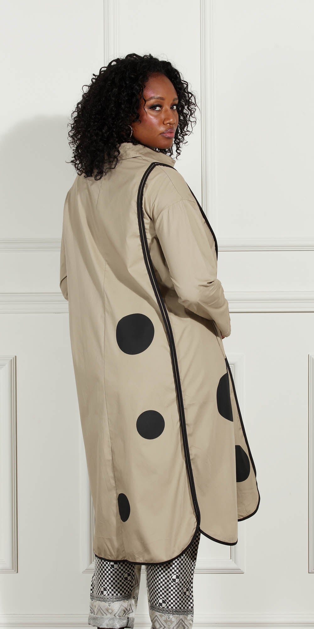 Luxe Moda - LM216 - Beige Black - Button-front Dotted Dress