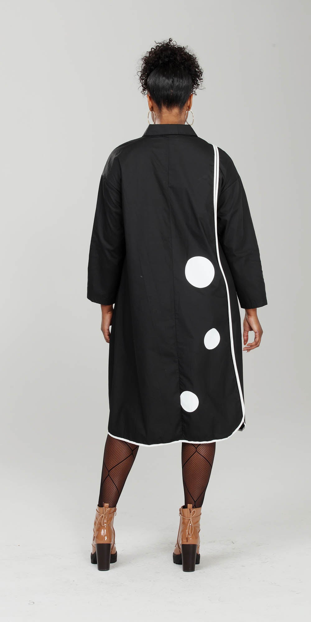 Luxe Moda - LM216 Black White - Button-front Dotted Dress