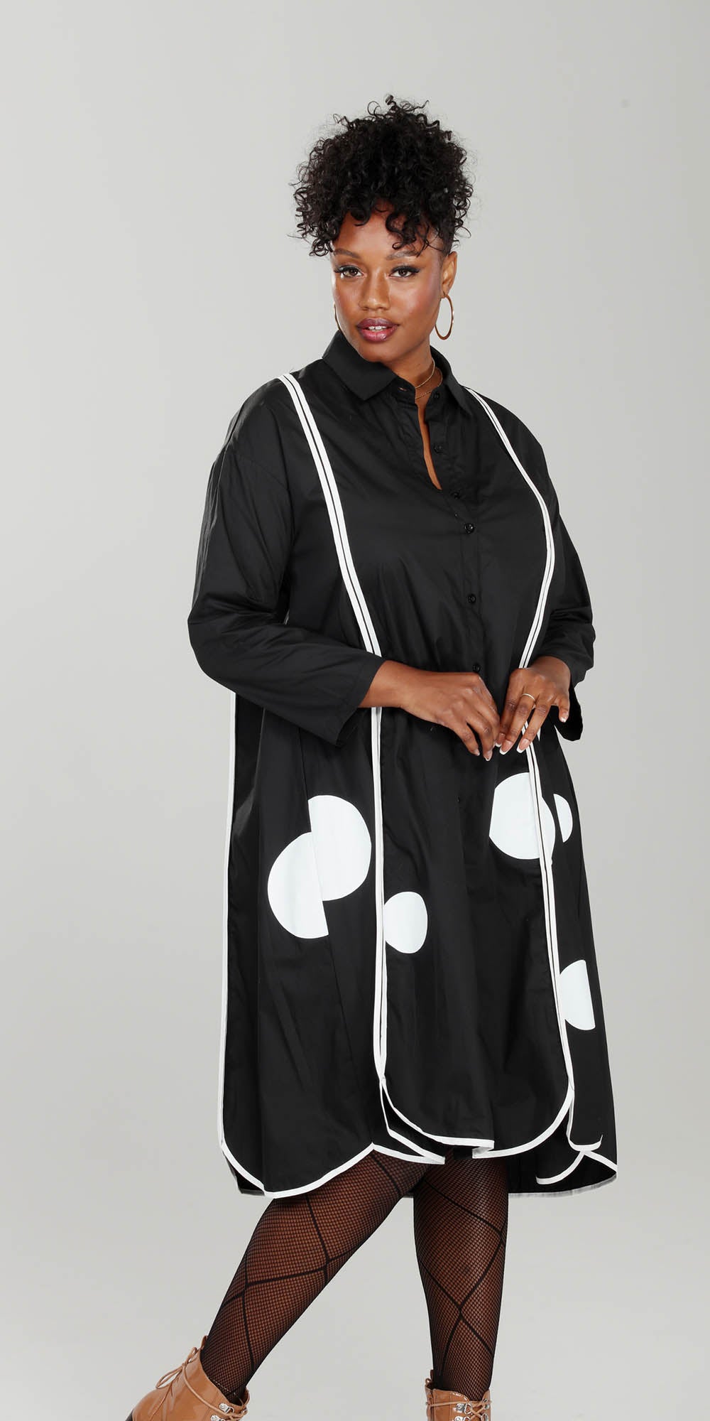 Luxe Moda - LM216 Black White - Button-front Dotted Dress