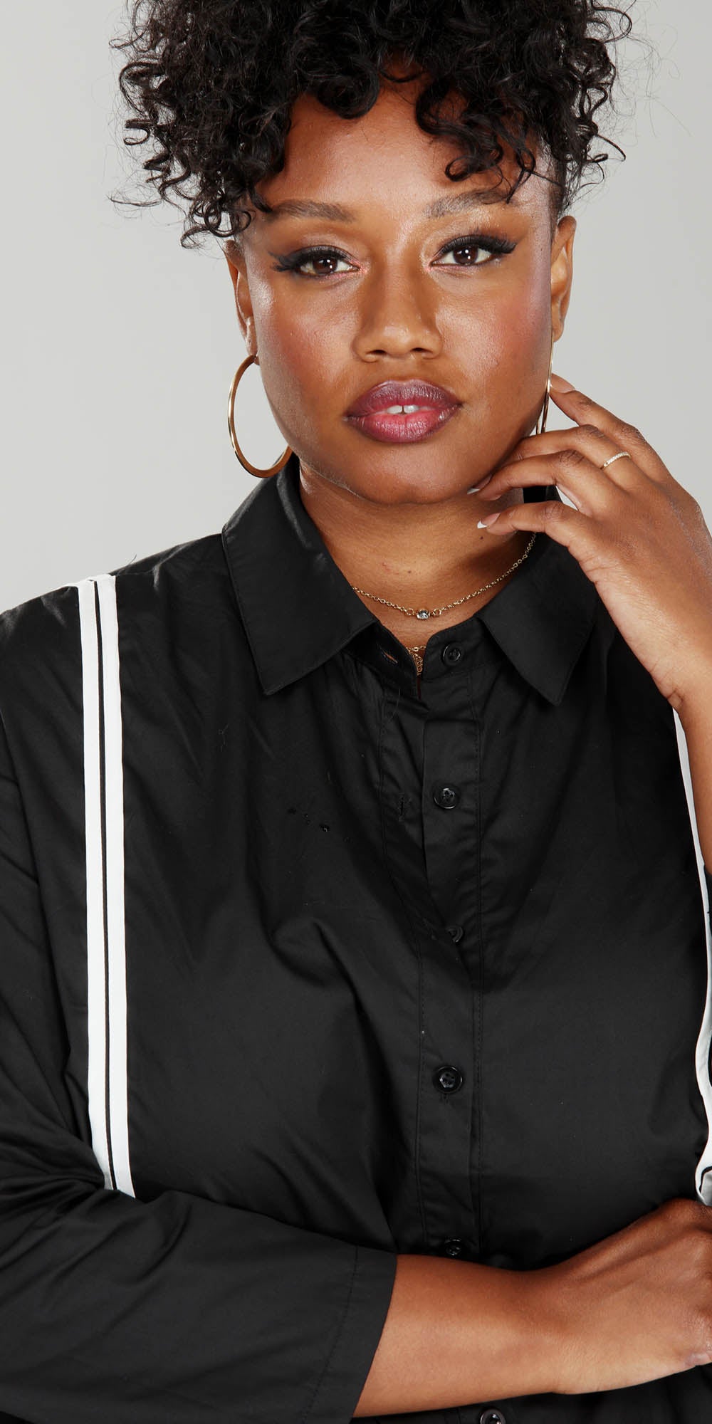 Luxe Moda - LM216 Black White - Button-front Dotted Dress