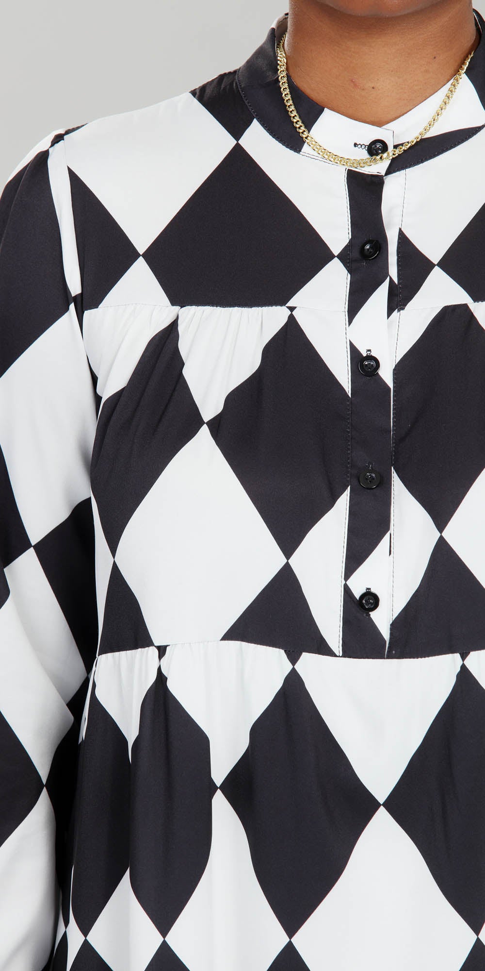 Luxe Moda - LM217 Black White - Checker Print Tiered Button-front Dress