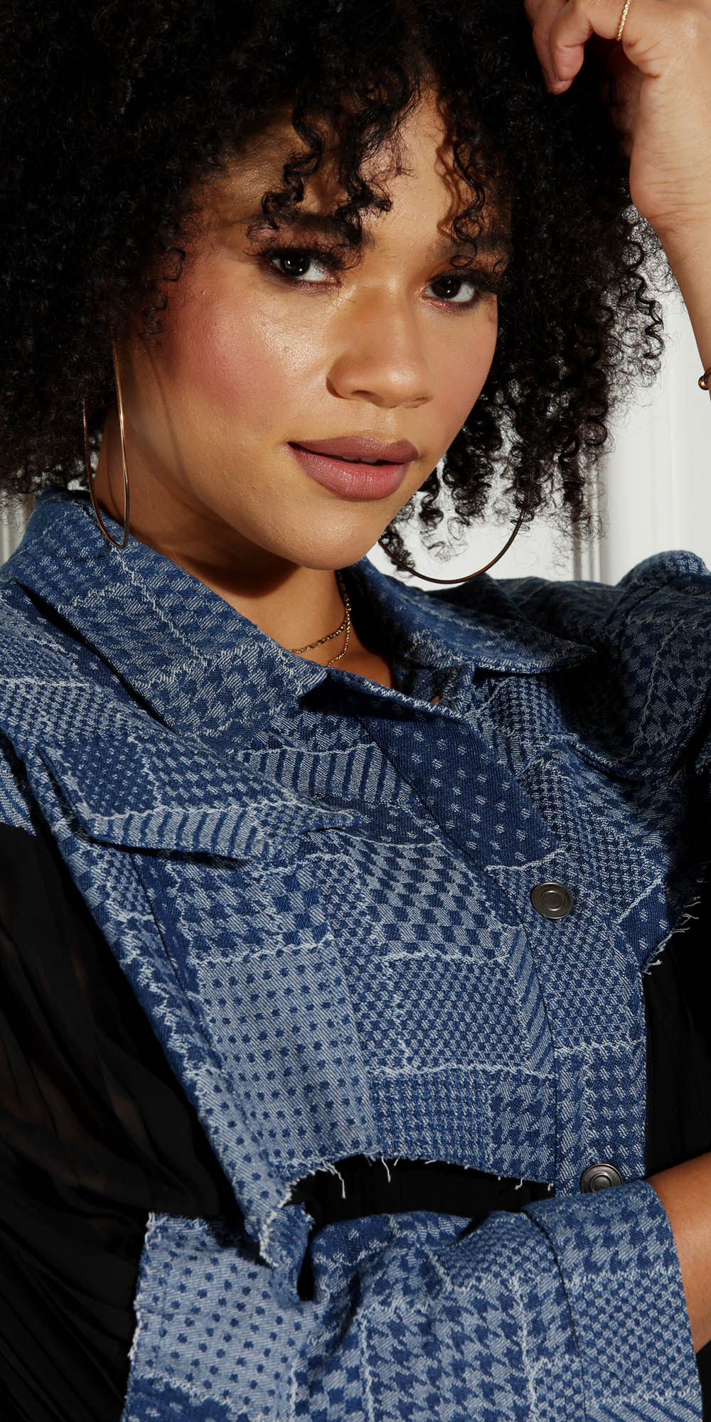 Luxe Moda - LM221 - Blue Black - Patchwork Sheer Pleated Dress