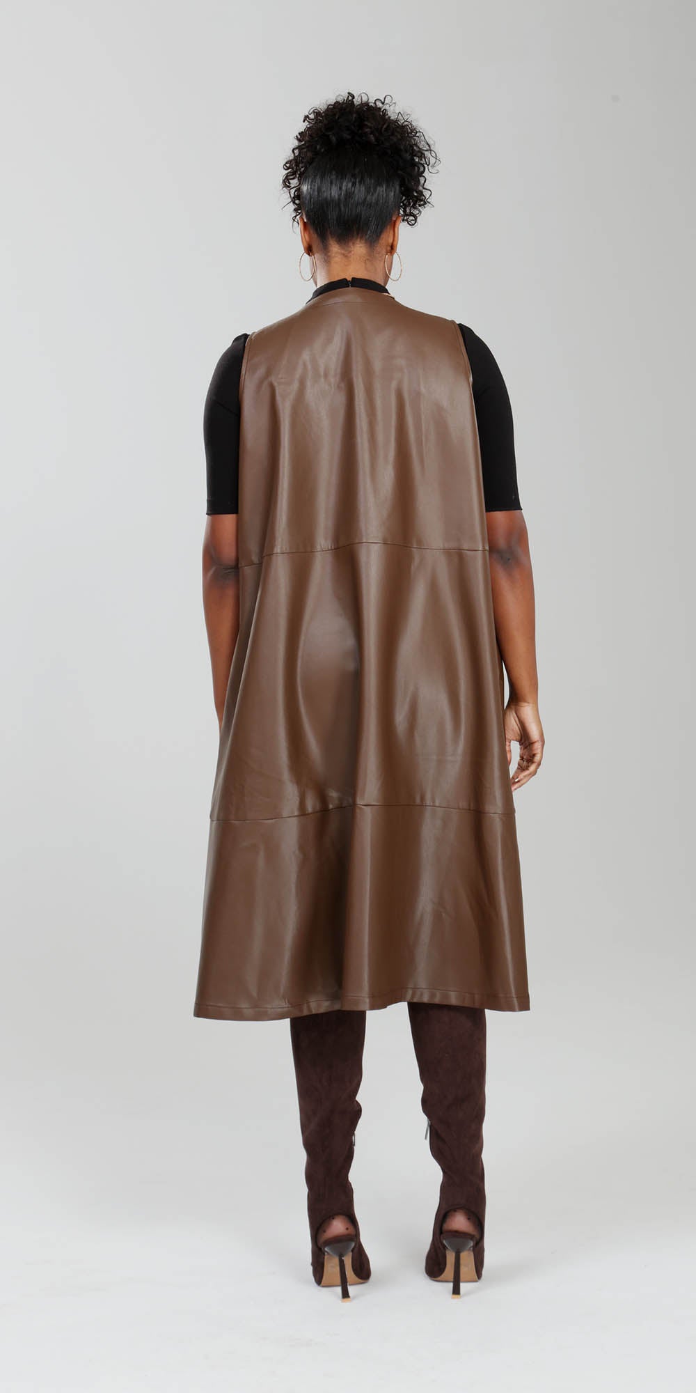Luxe Moda - LM223 - Brown - Faux Leather Zipper-front Long Vest