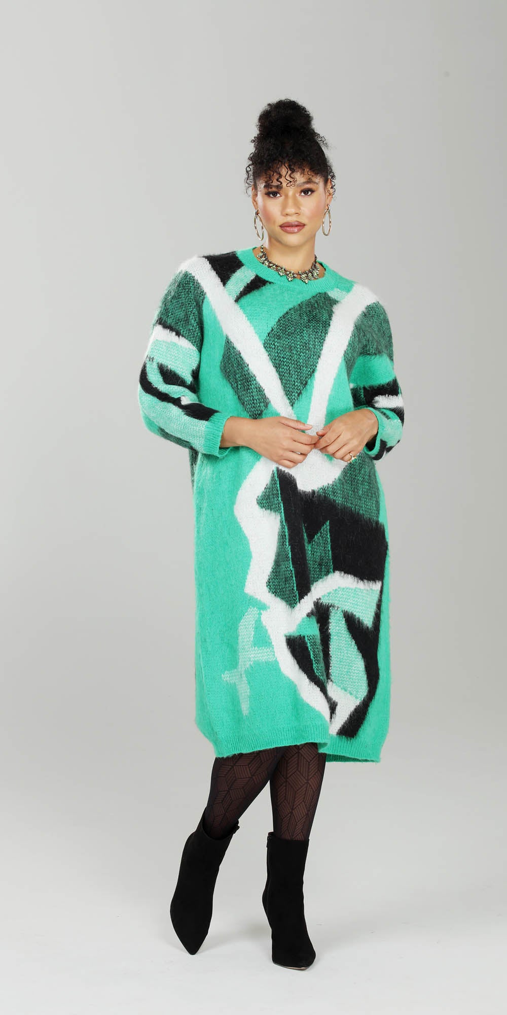 Luxe Moda - LM224 - Green - Knit Print Dress