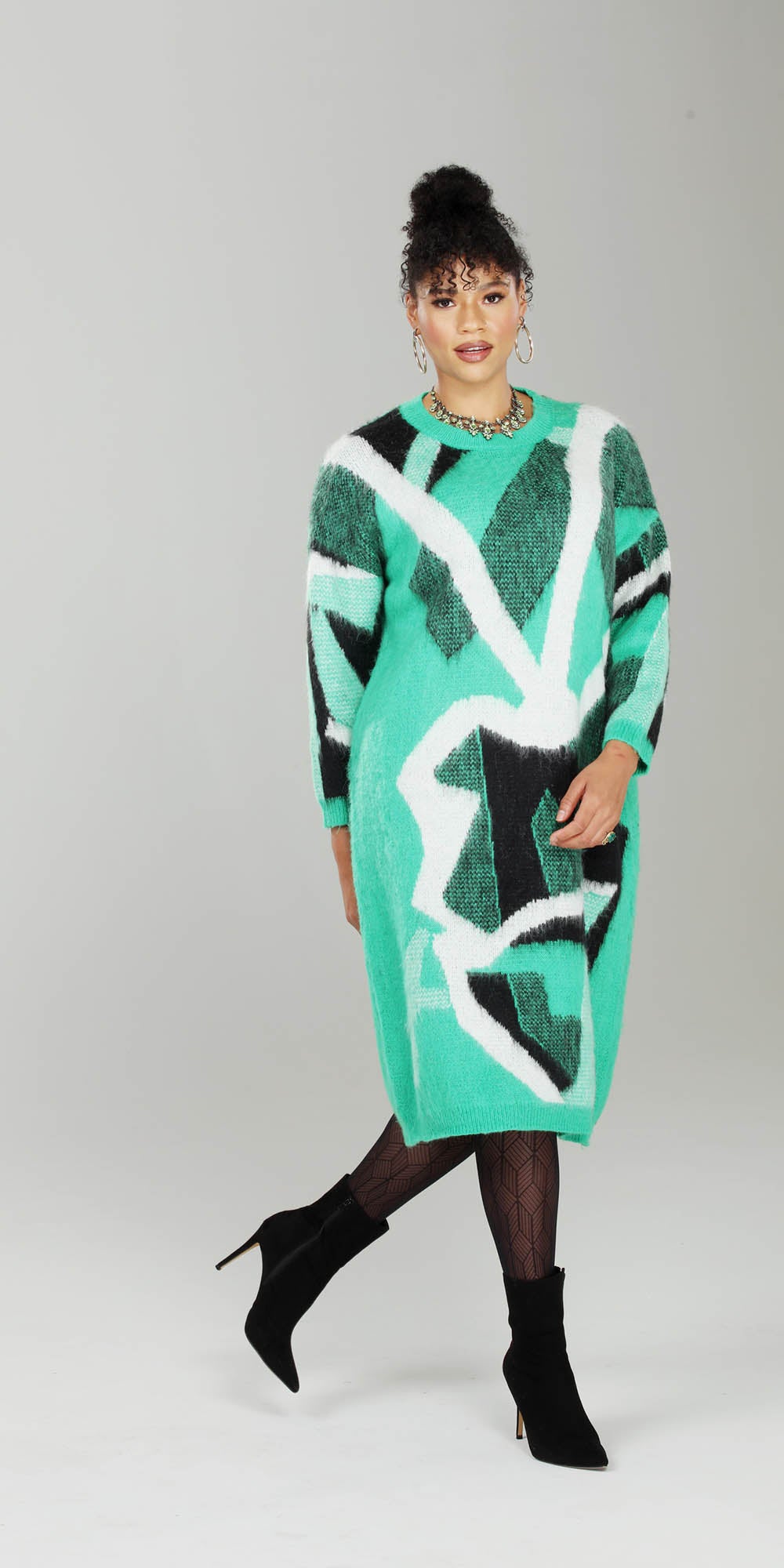 Luxe Moda - LM224 - Green - Knit Print Dress