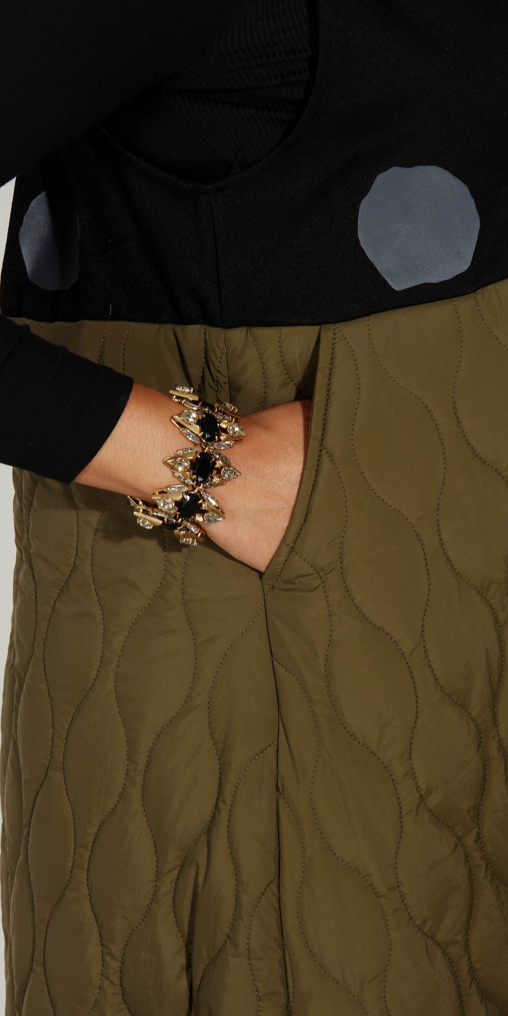Luxe Moda - LM227 - Olive Black Sleeveless Dotted Drawstring Hemline Skirt Dress
