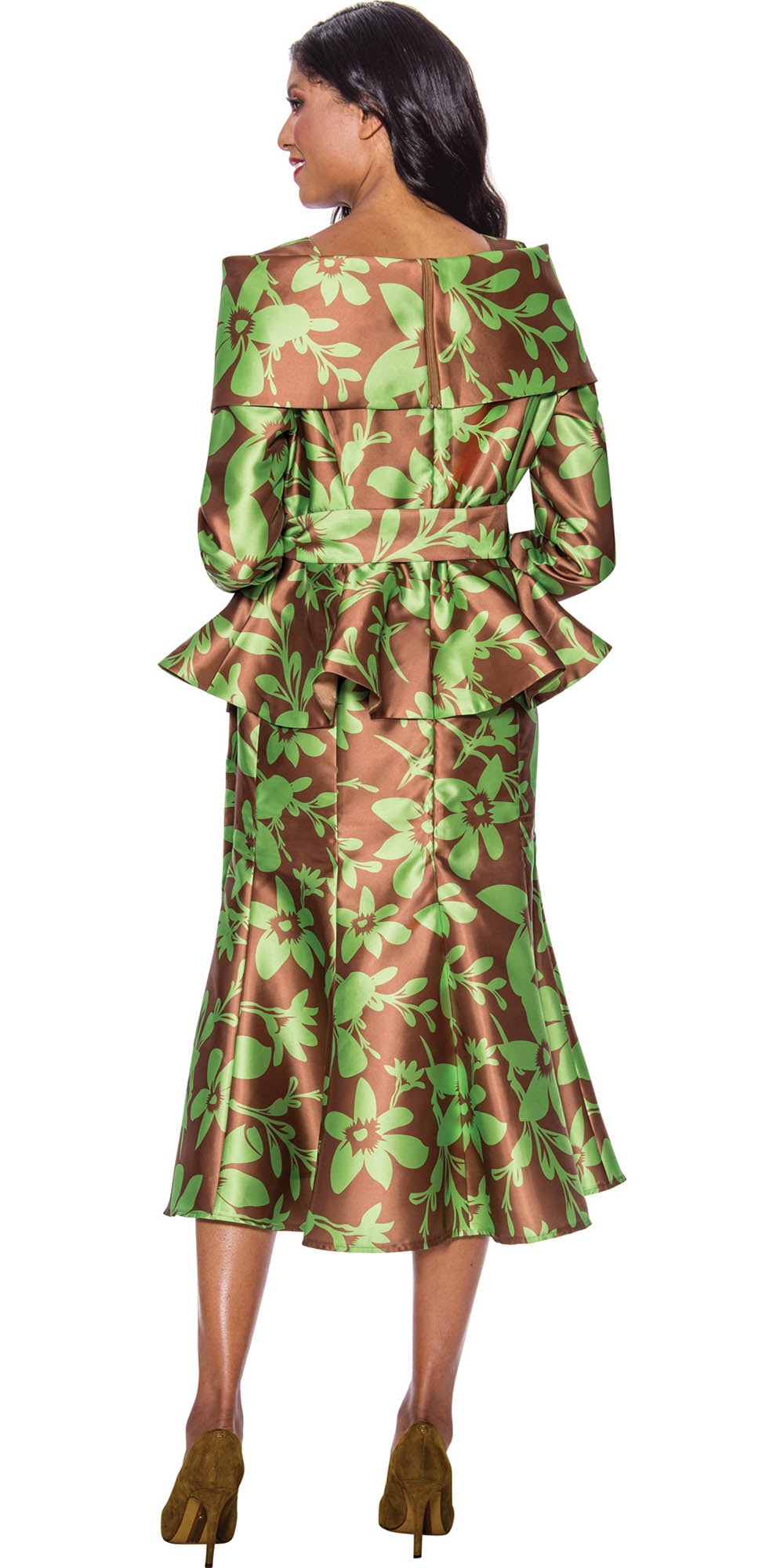 Dresses by Nubiano - 12051 - Multi - Belted Peplum Print Dress