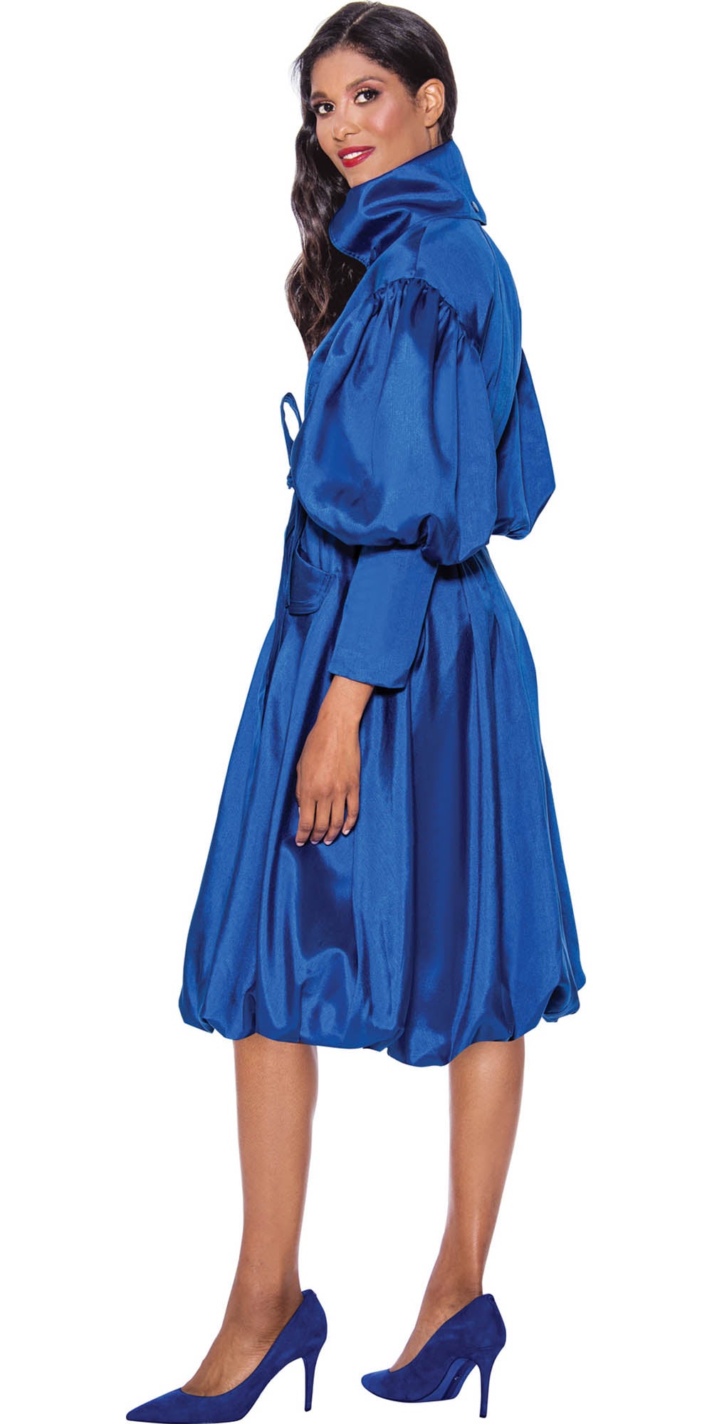 Dresses by Nubiano - 12171 - Royal - Shantung Fabric Bubble Hem Dress